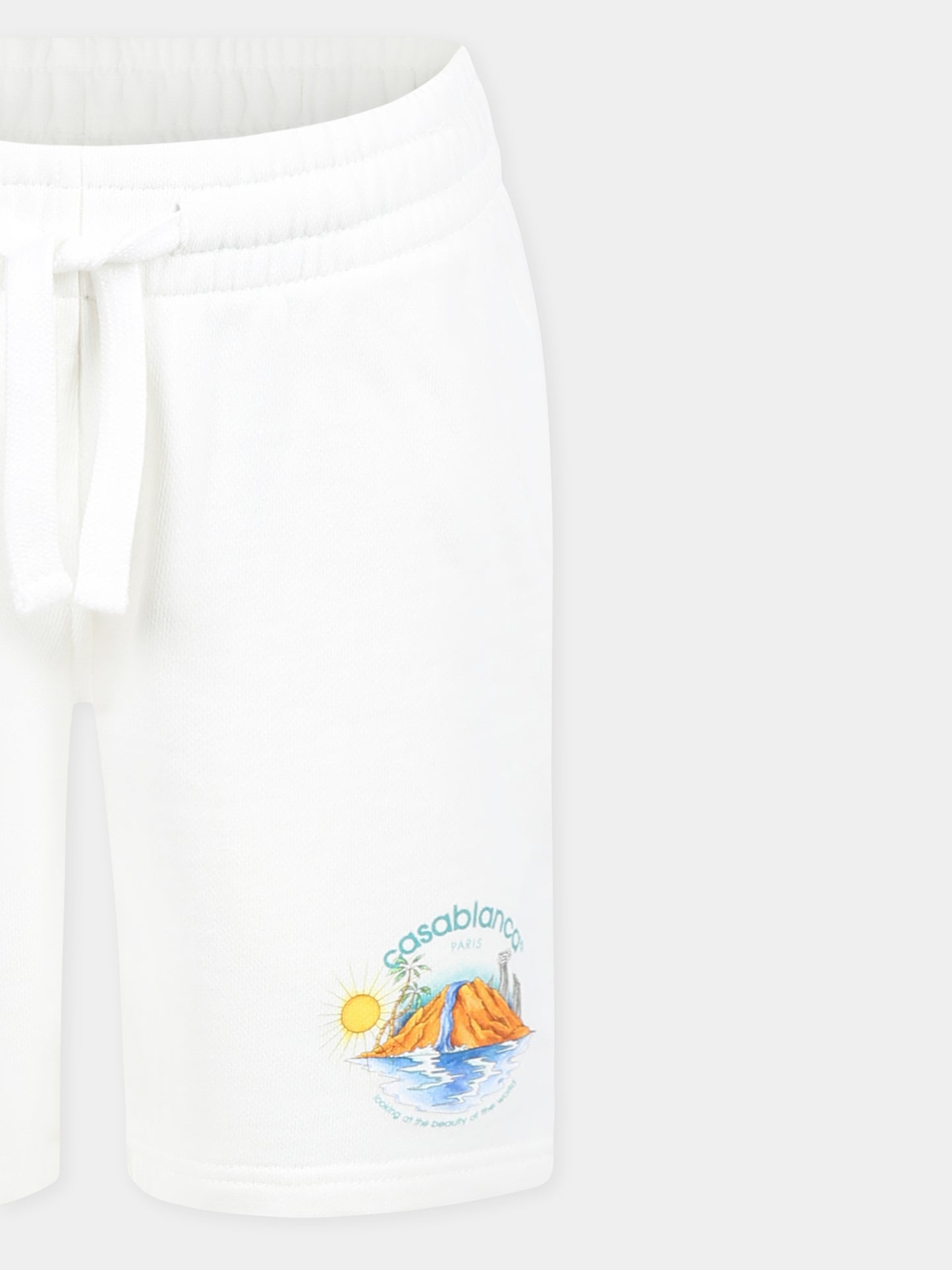 Shorts avorio per bambini con stampa oasi