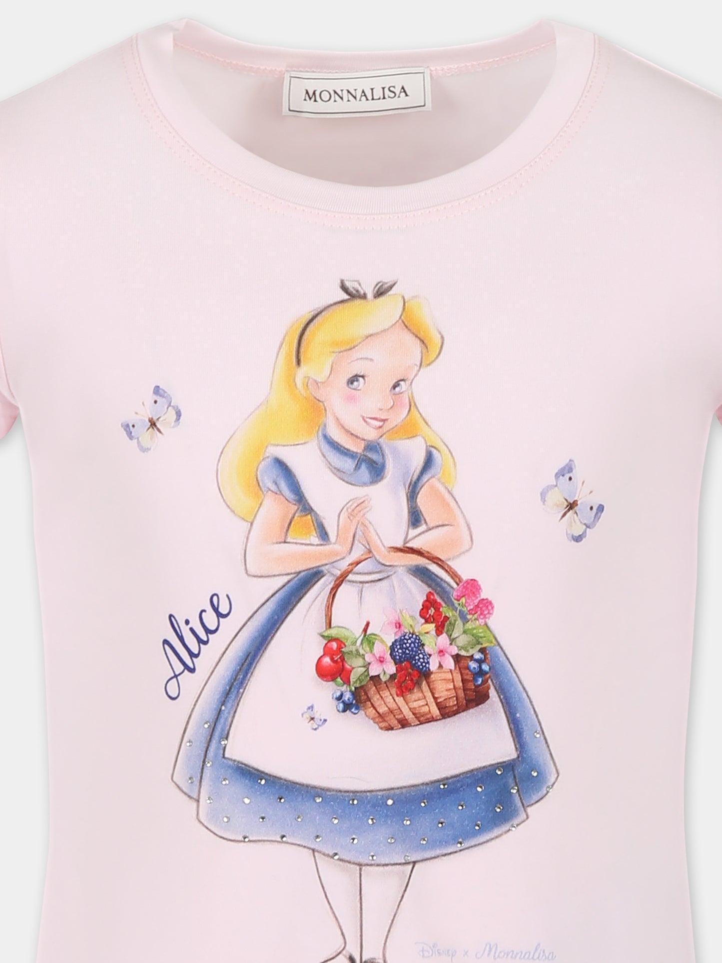 T-shirt rosa per bambina con Alice nel Paese delle Meravilgie
