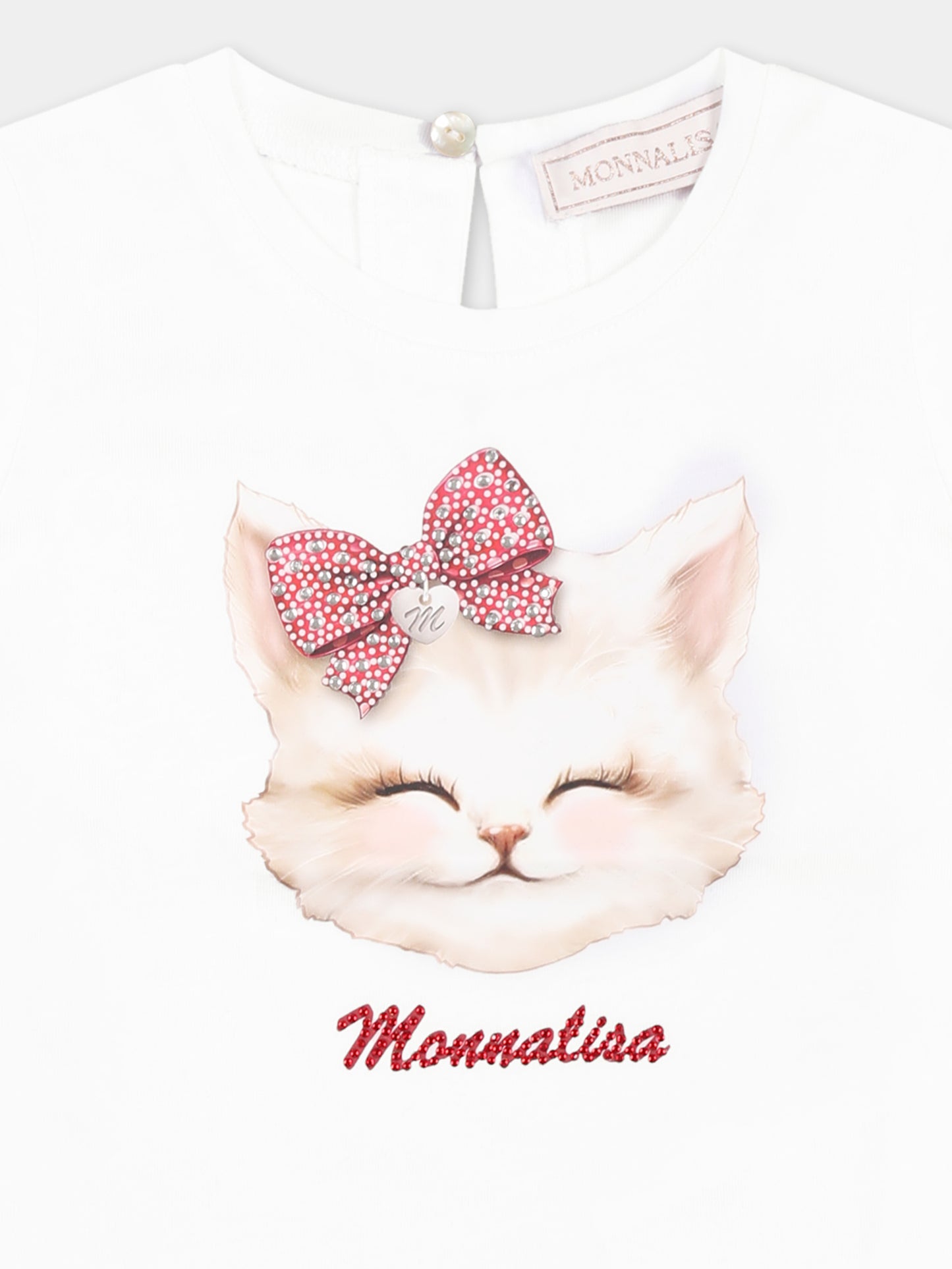 T-shirt bianca per neonata con gatto