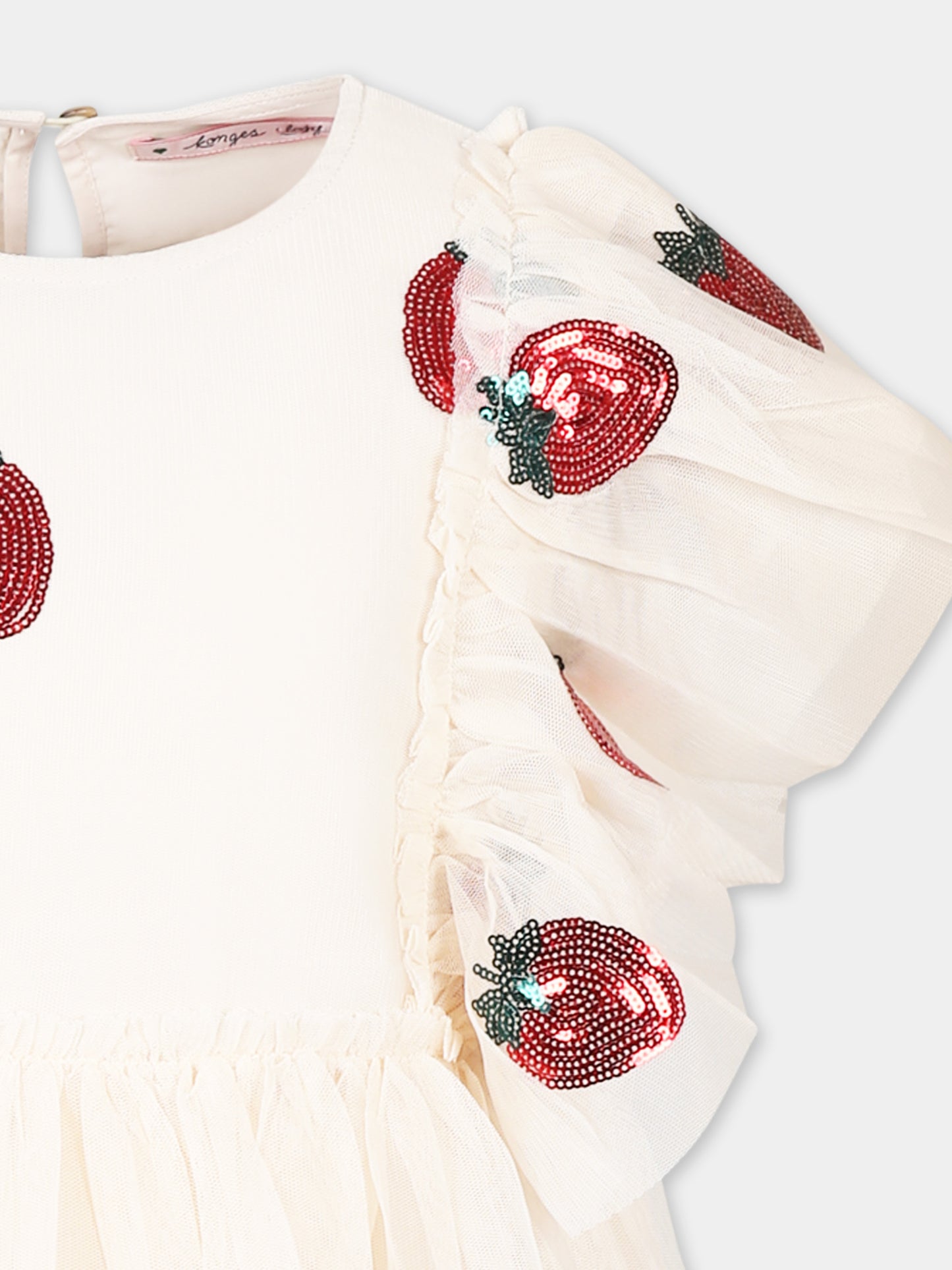 Vestito rosa per bambina con fragole all over