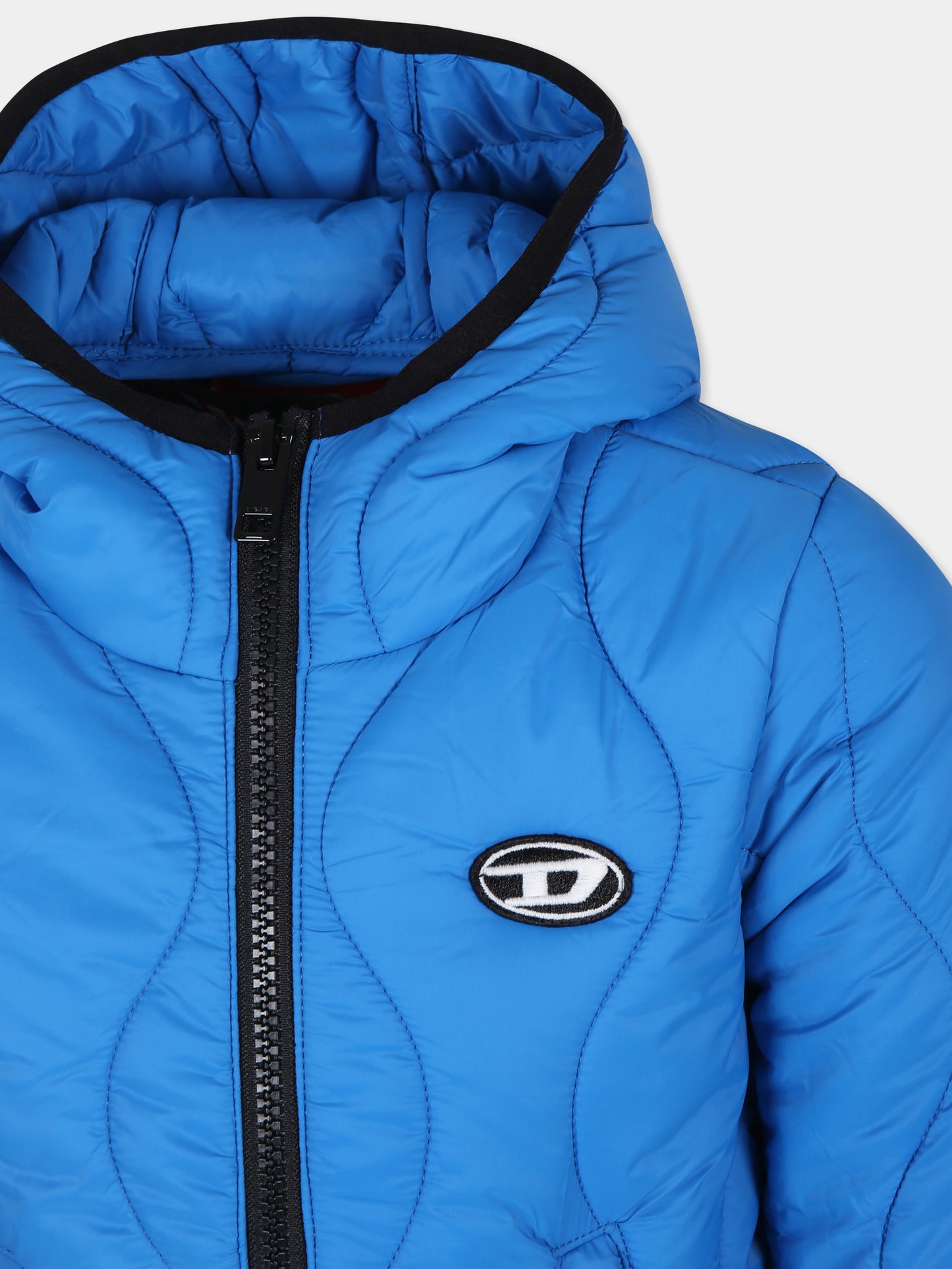 Piumino azzurro per bambino con logo,Diesel,J01771 KXBJ2 K881