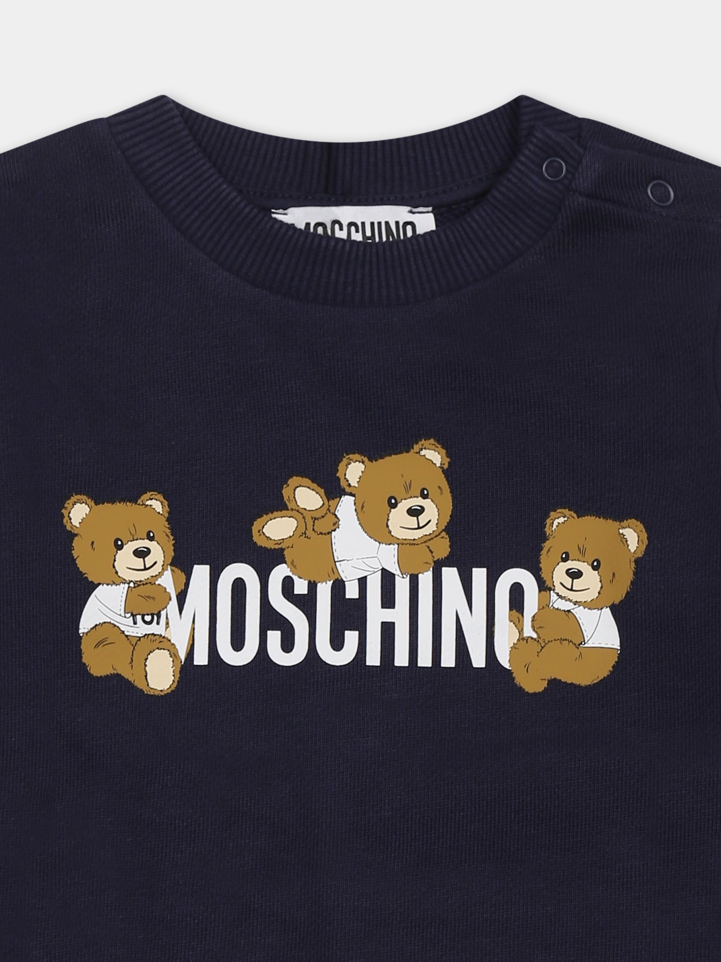 Felpa blu per neonati con tre Teddy Bears