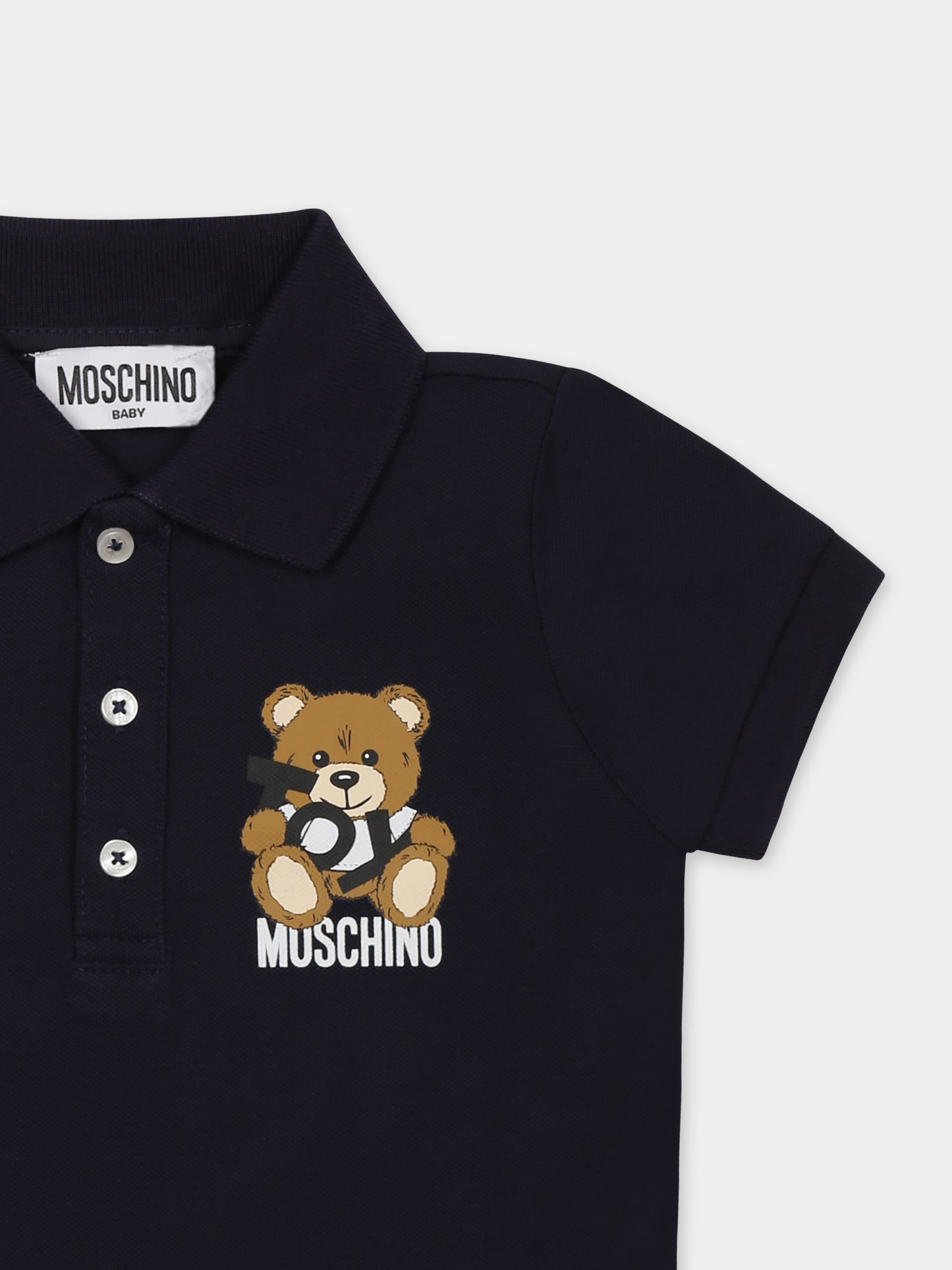 Polo blu per neonato con Teddy Bear,Moschino Kids,M9M01P LFA01 40016