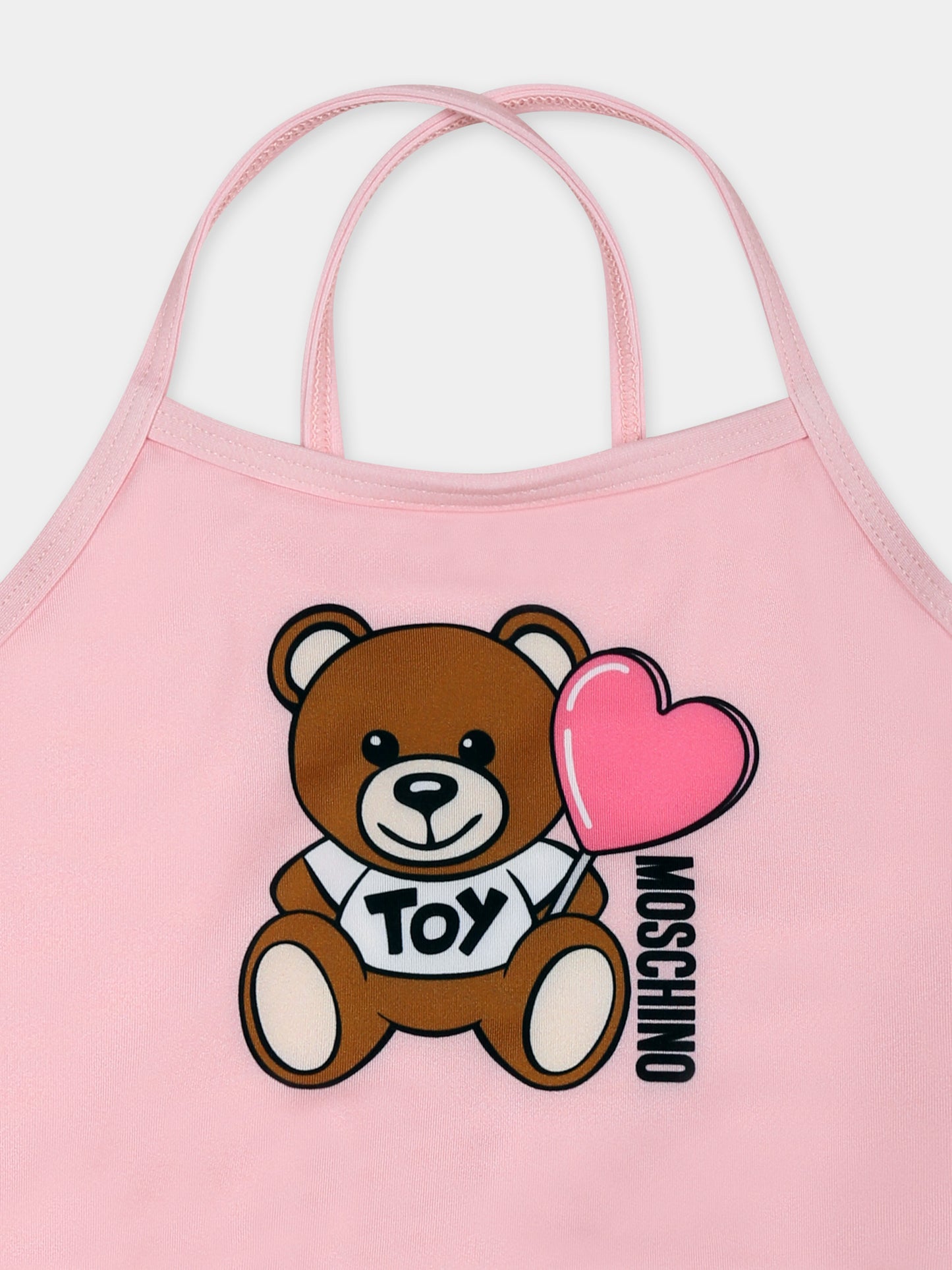 Costume intero rosa per neonata con Teddy Bear e logo nero,Moschino Kids,MDL00S LKA00 50209