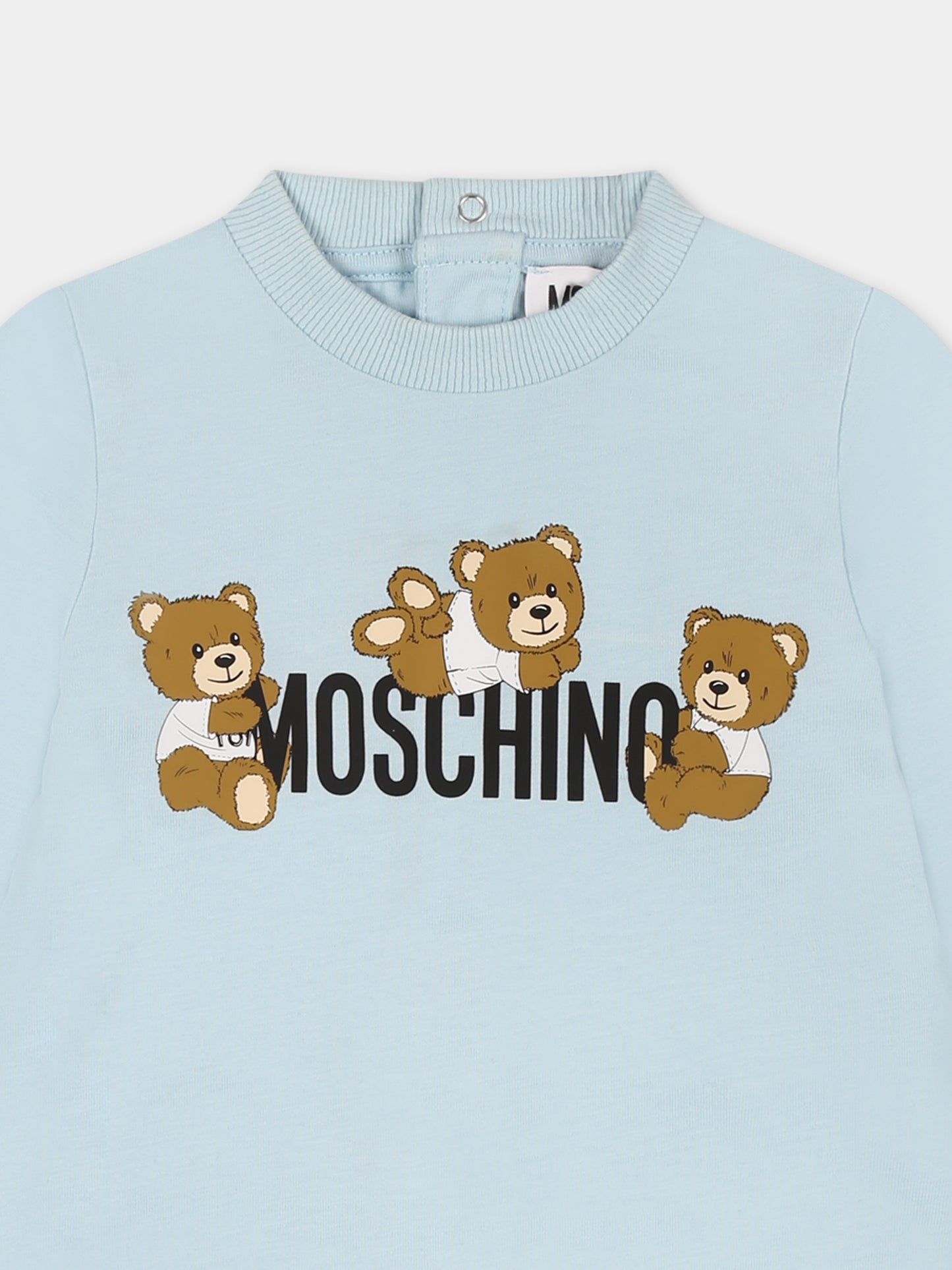 Tutina celeste per neonato con tre Teddy Bears,Moschino Kids,MUT047 LAA03 40304