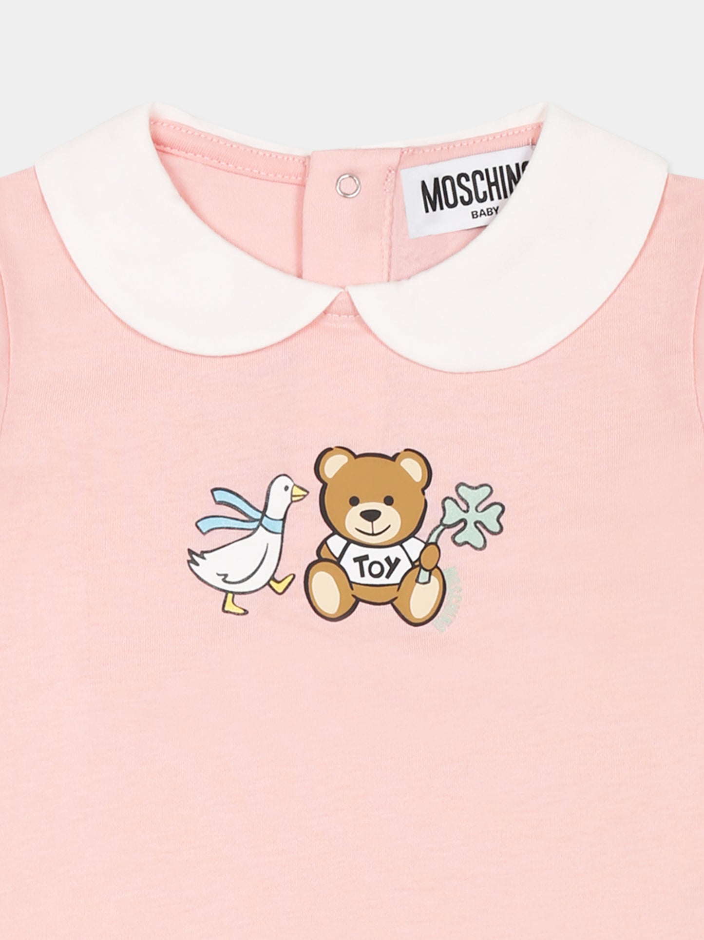 Pagliaccetto rosa per neonata con Teddy Bear e oca