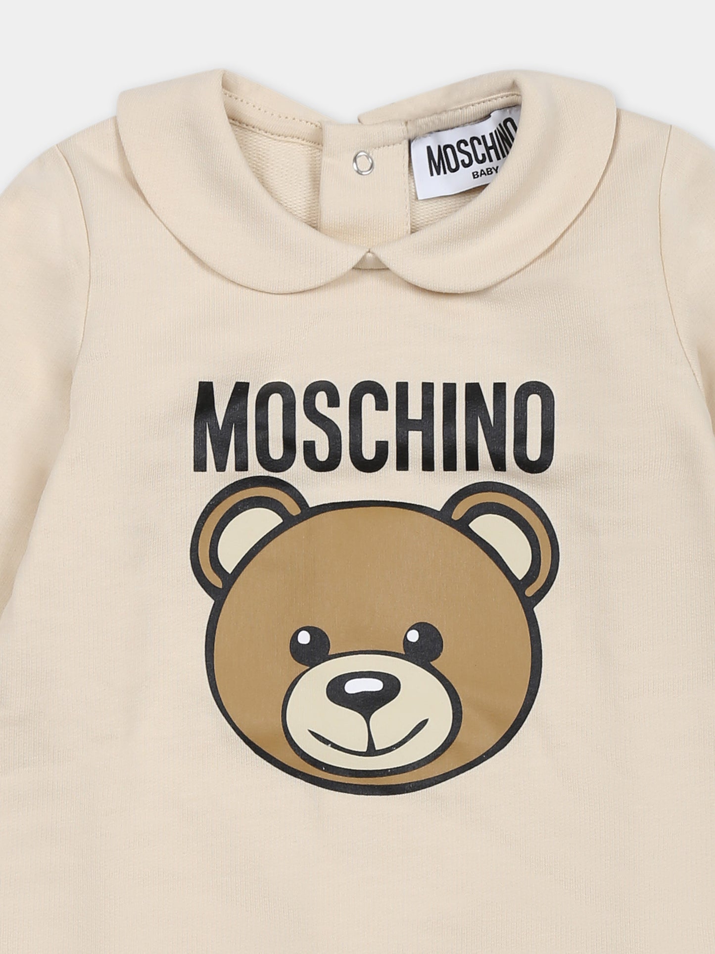 Tutina beige per neonati con Teddy Bear e logo,Moschino Kids,MUY086 LCA19 20404