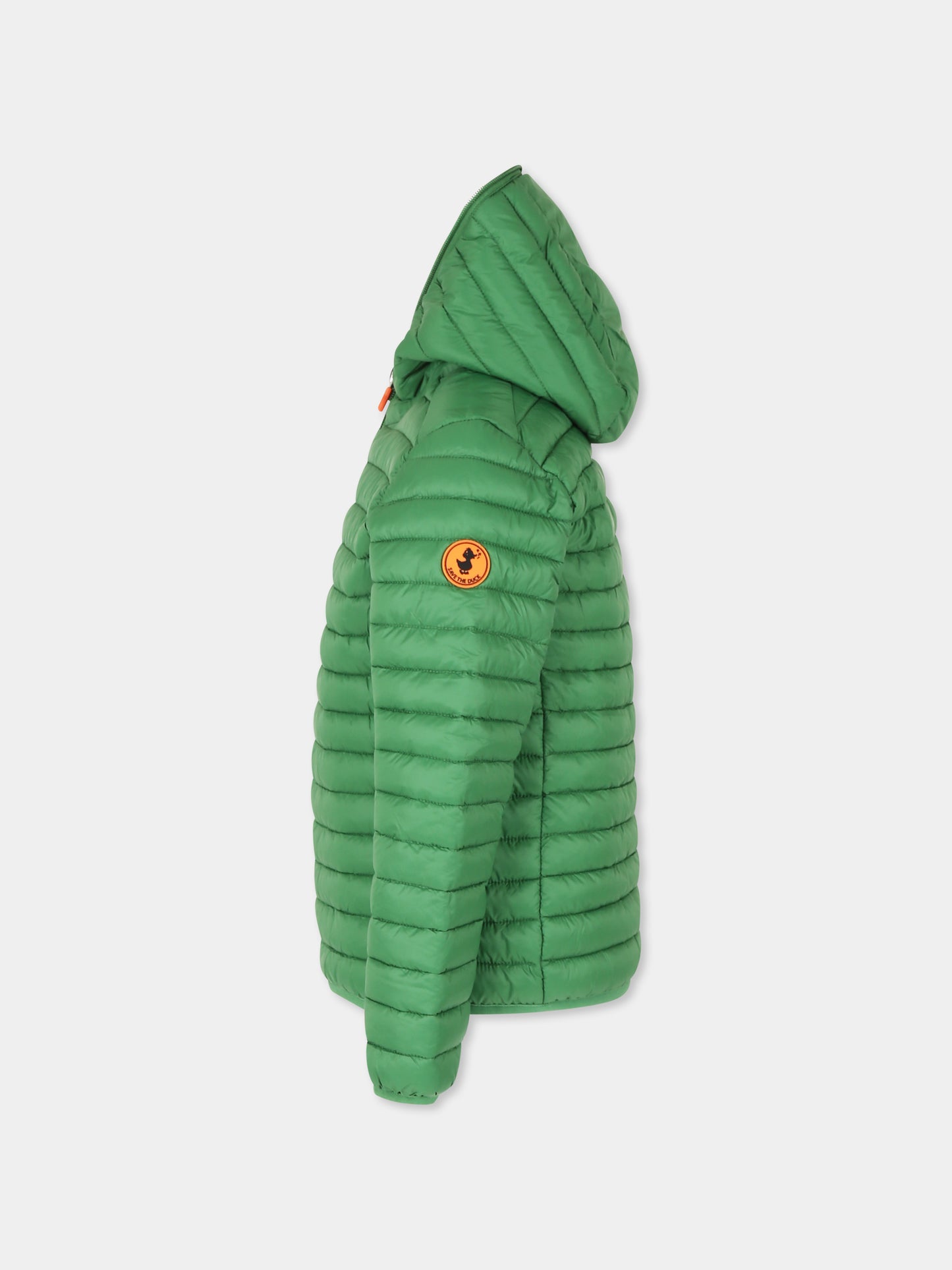 Piumino Huey verde per bambino con logo,Save The Duck Kids,J30650B GIGA20 50043