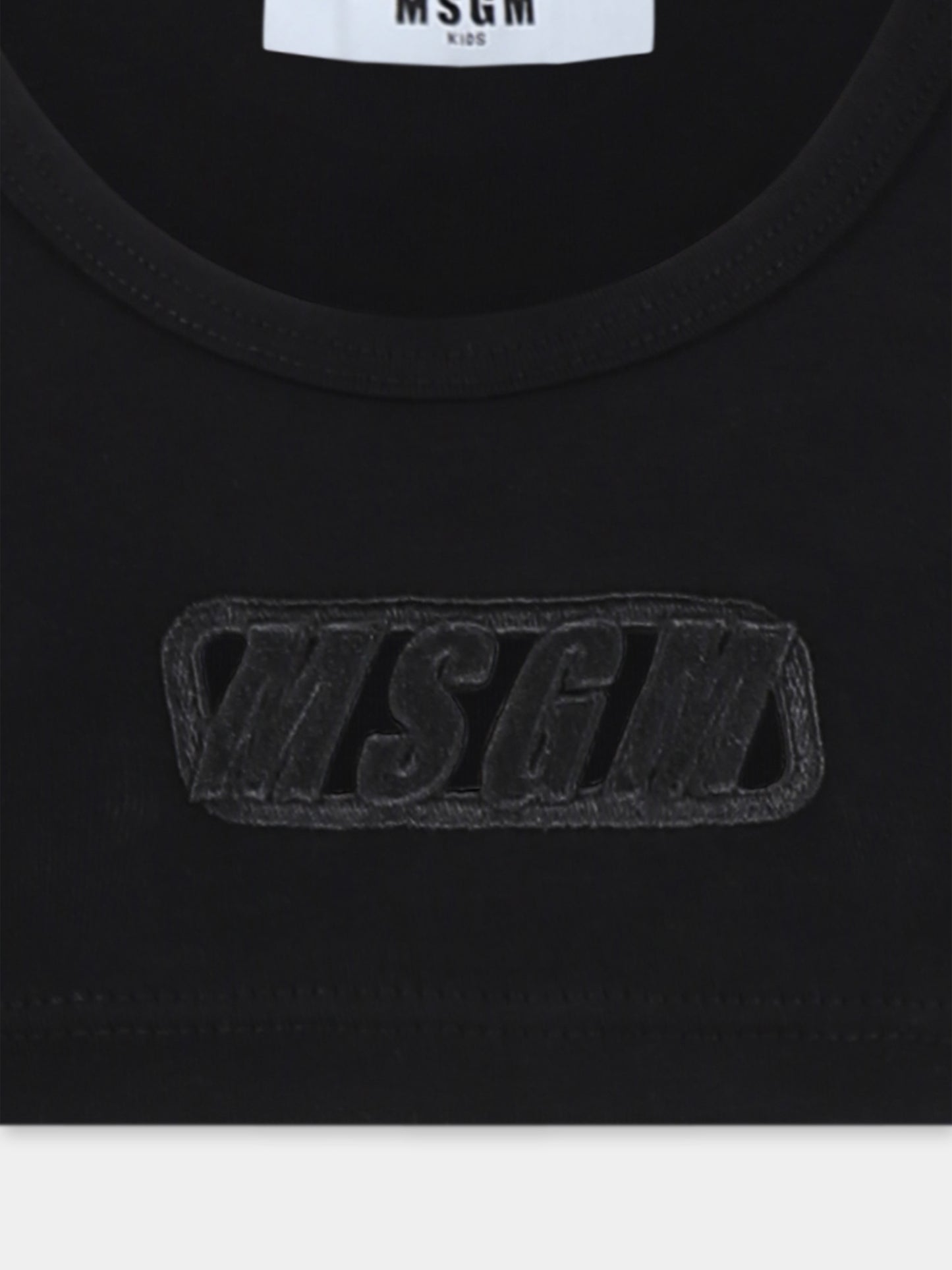 Canotta crop nera per bambina con logo