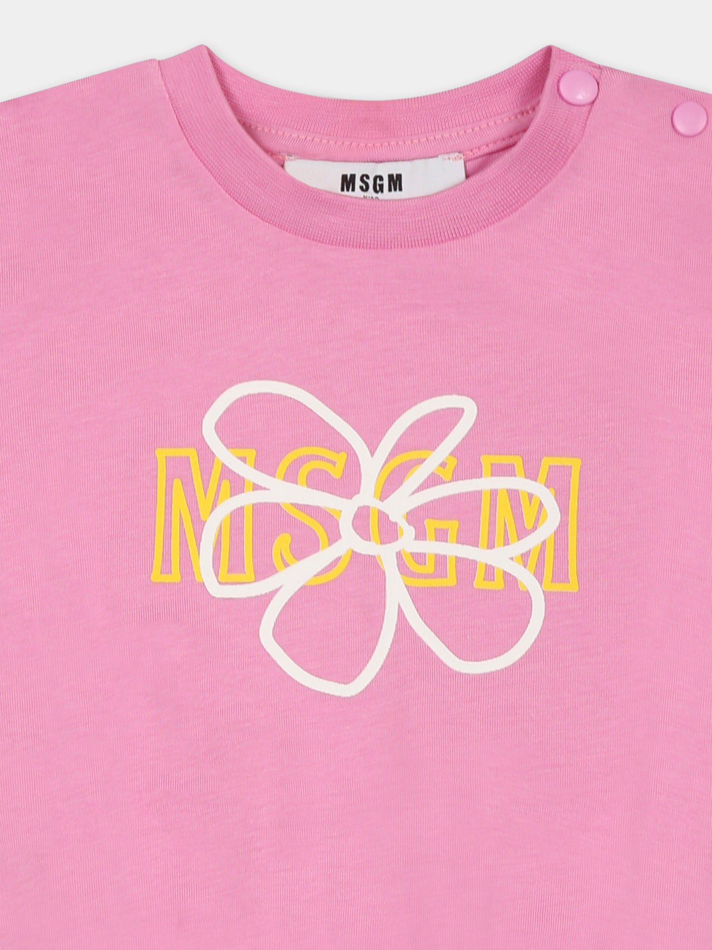 Vestito rosa per neonata con fiore e logo,Msgm Kids,S5MSNGDR306 MS003
