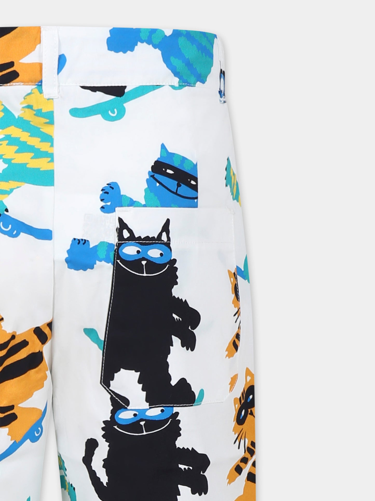 Shorts bianchi per bambino con gatti all over,Stella Mccartney Kids,TW6Q19 Z2642 101MC