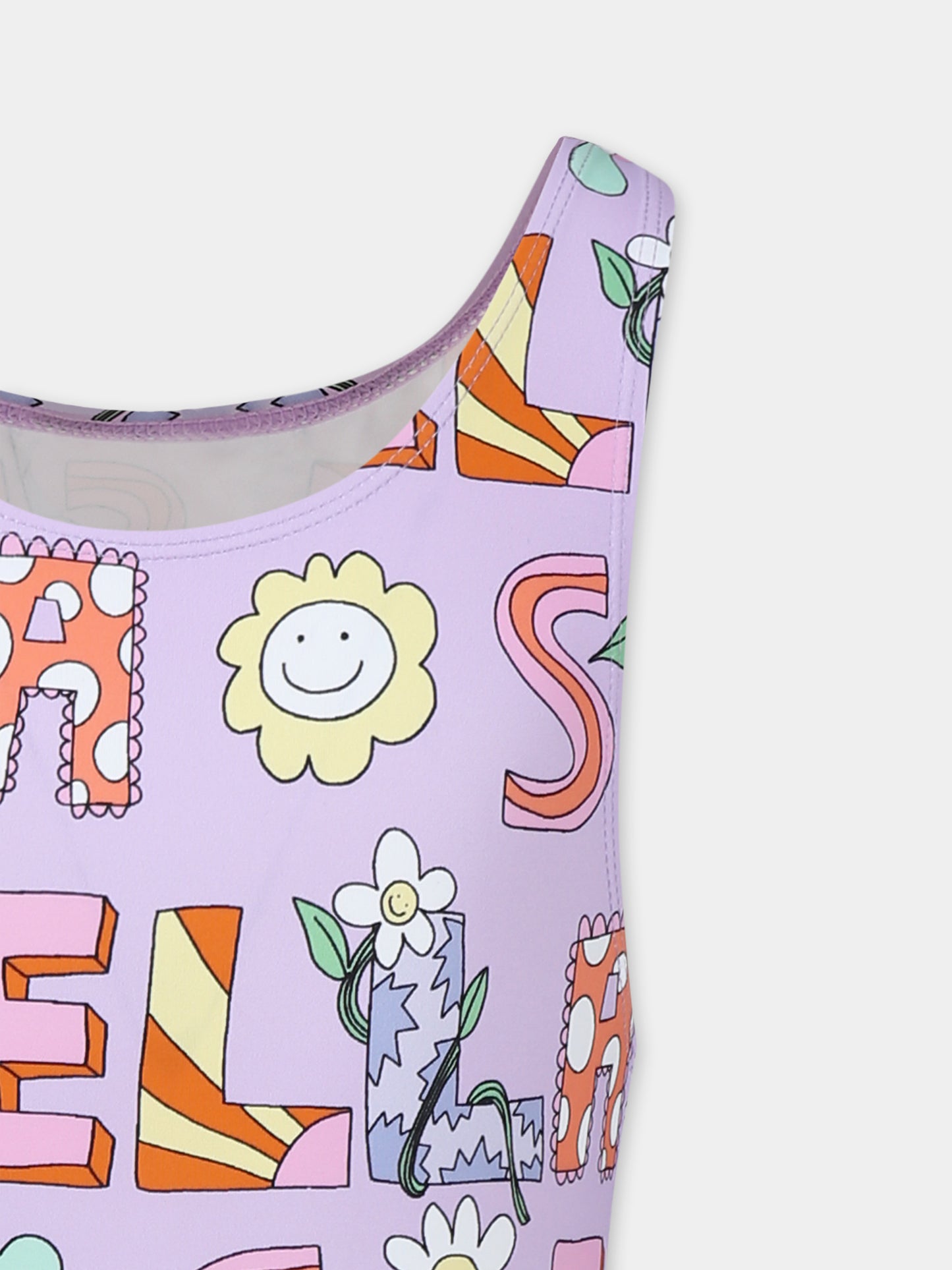 Costume intero viola per bambina con logo