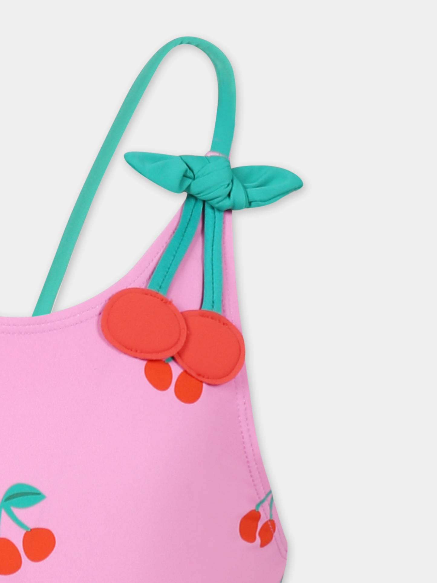 Costume intero rosa per bambina con ciliegie