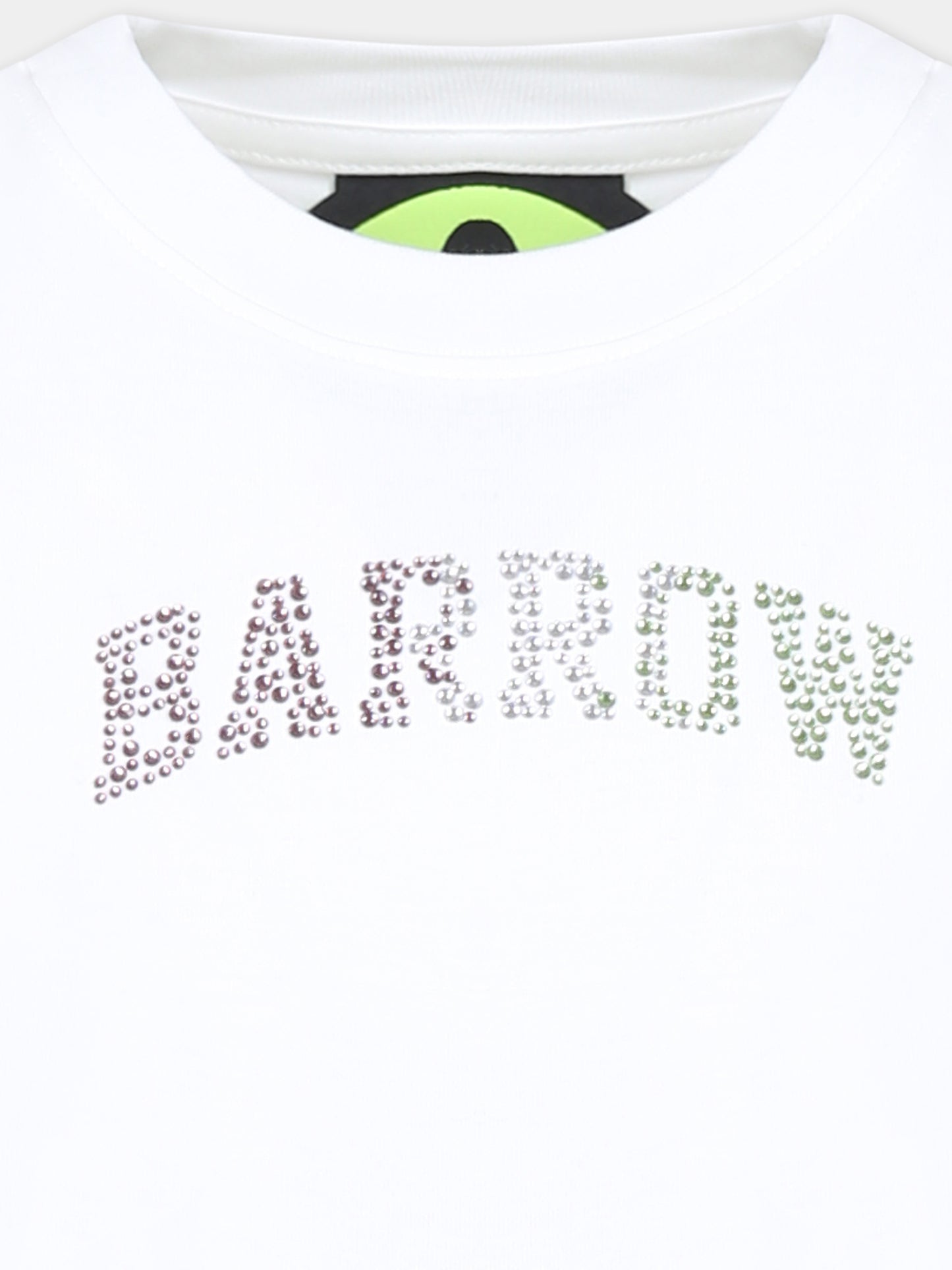 T-shirt crop bianca per bambina con logo e strass,Barrow,S5BKJGTH111 002