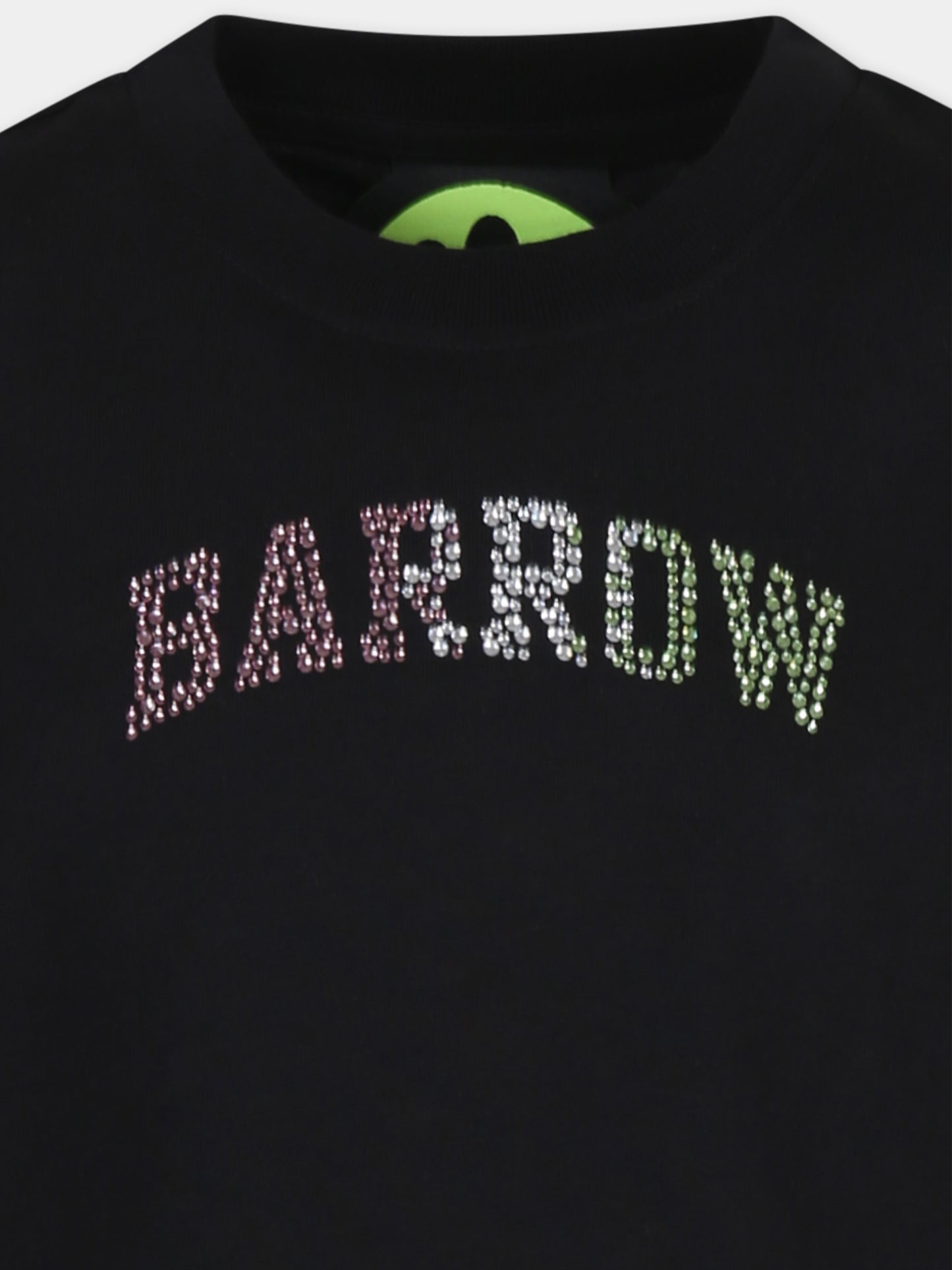 T-shirt crop nera per bambina con logo e strass,Barrow,S5BKJGTH111 110
