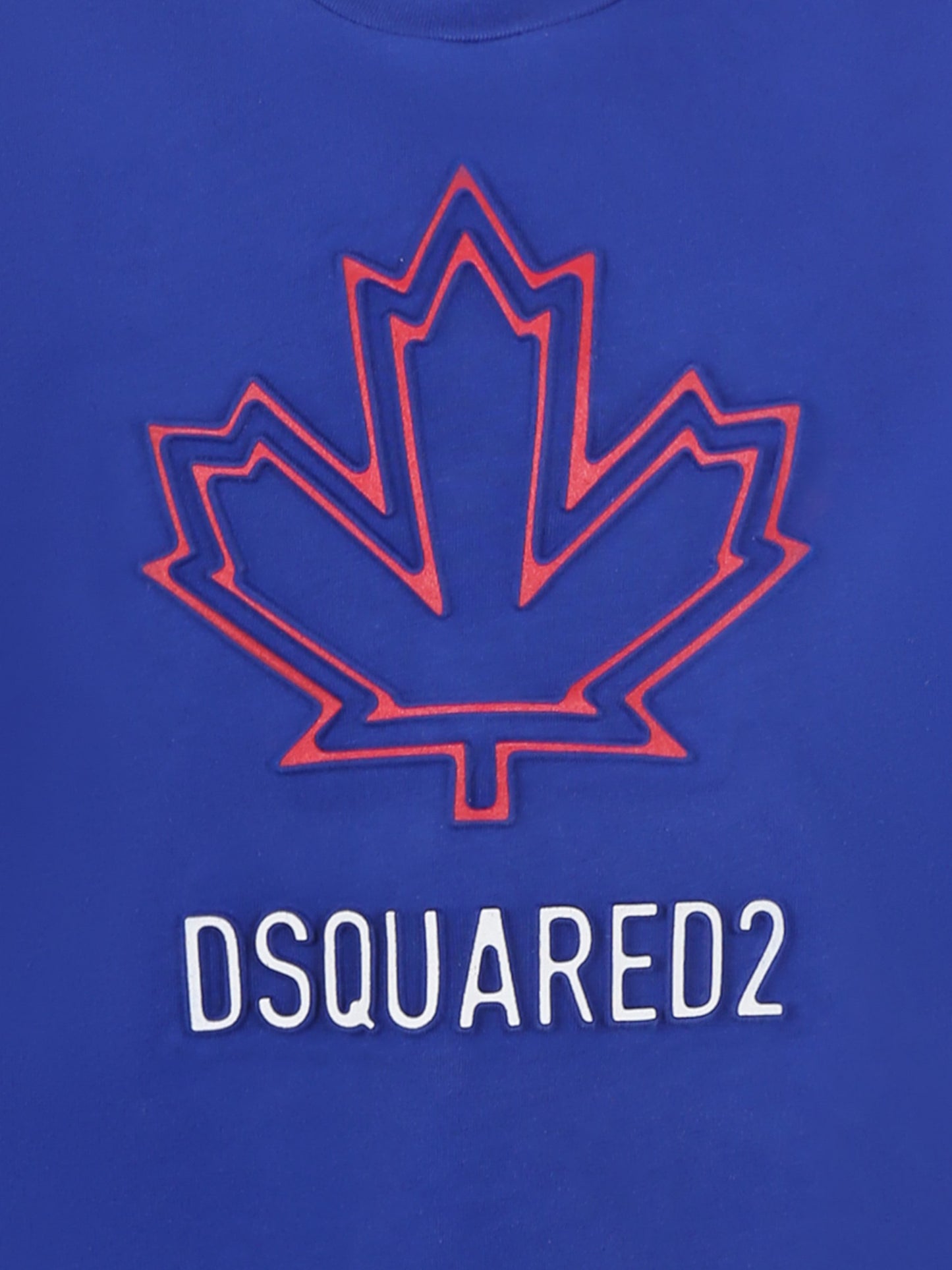 T-shirt blu per bambino con iconica foglia d'acero e logo