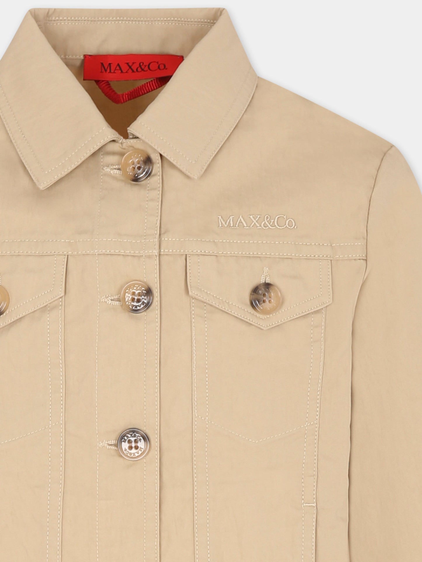 Giubbotto beige per bambina con logo,Max&co,MX0130 MX075 MAXJ34F MX703