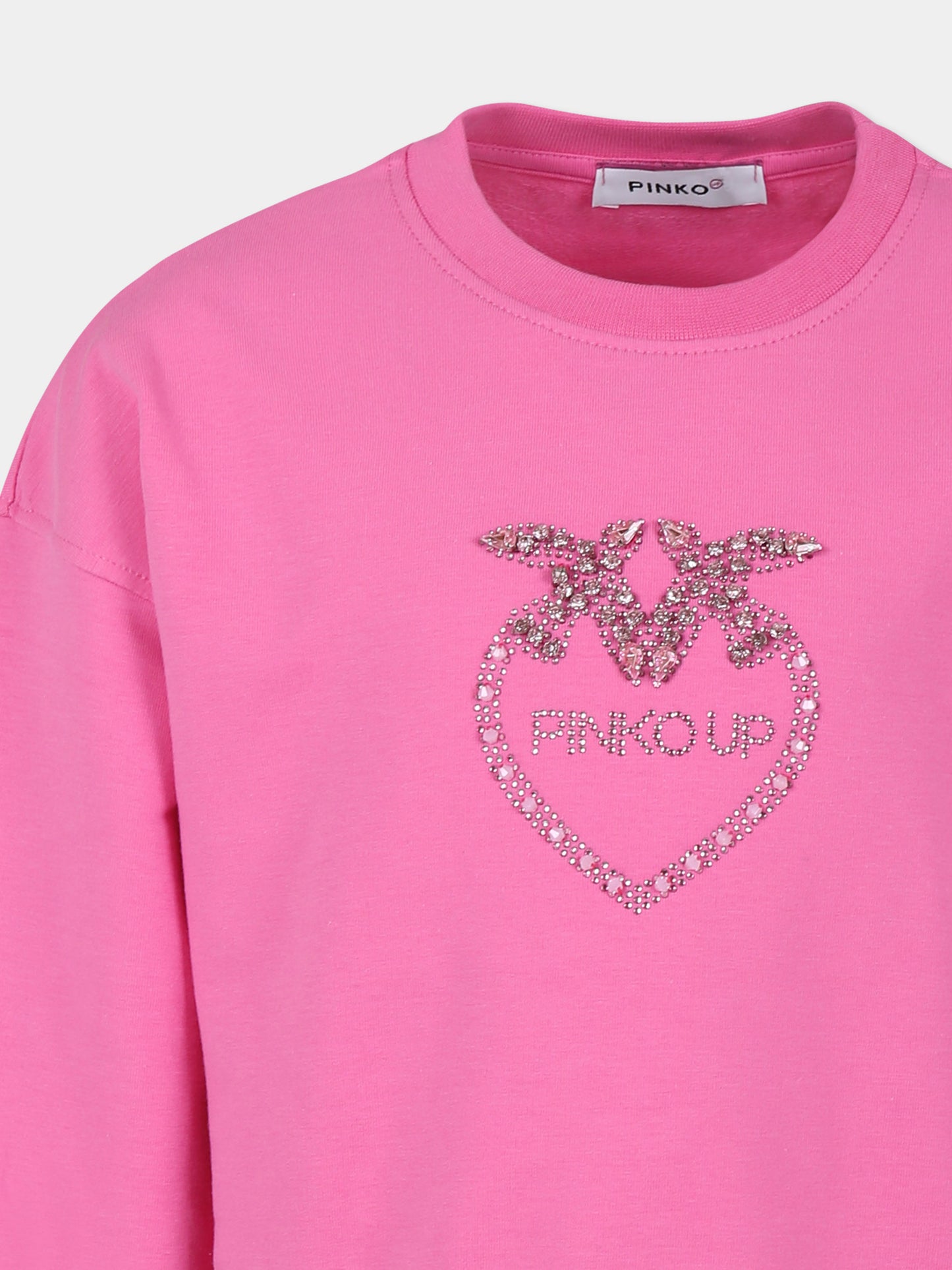 Felpa crop rosa per bambina con logo e strass,Pinko,S4PIBGSW133 045