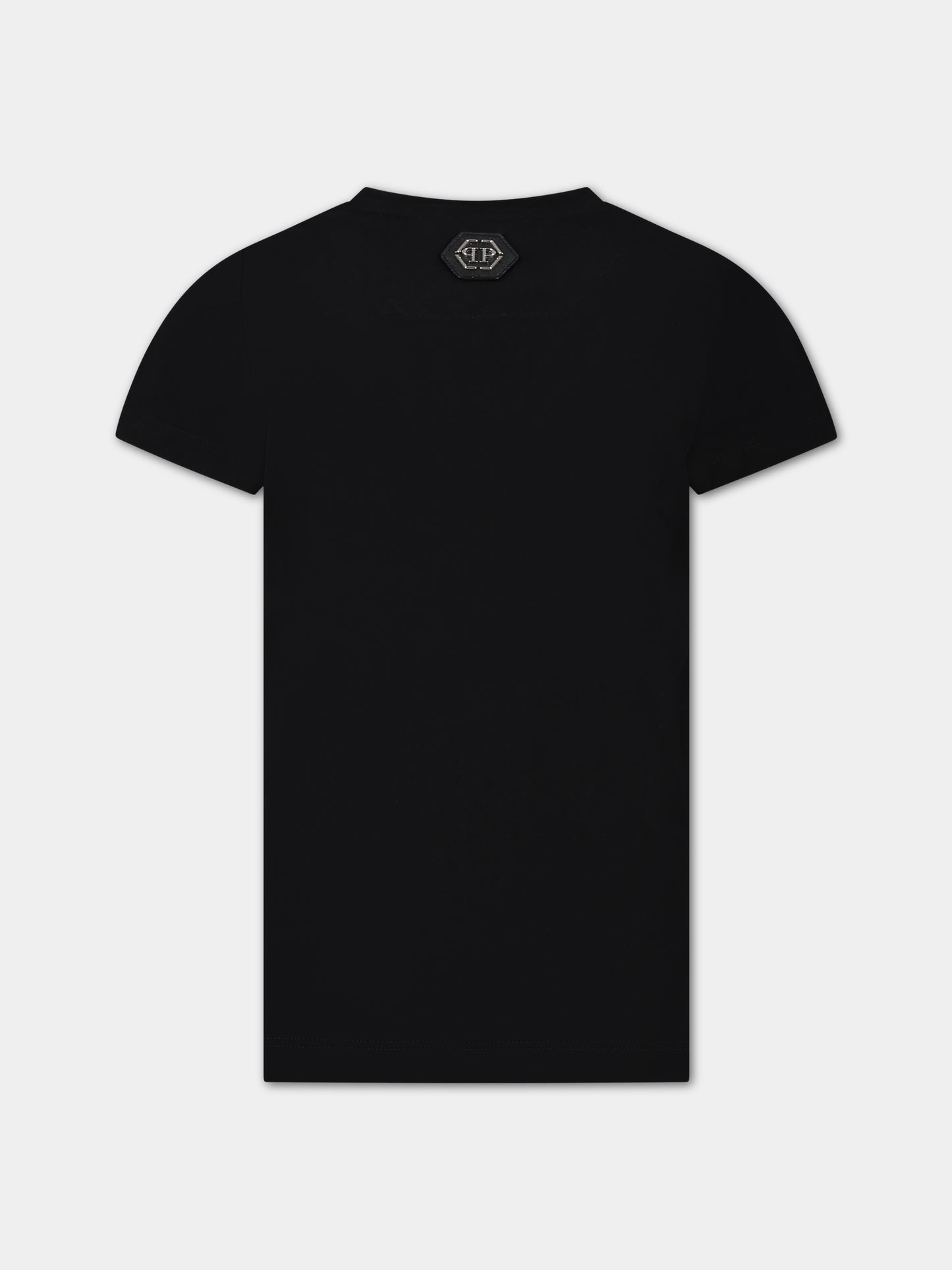 T-shirt nera per bambino con stampa e logo,Philipp Plein Junior,2SM003 LAA24 60100