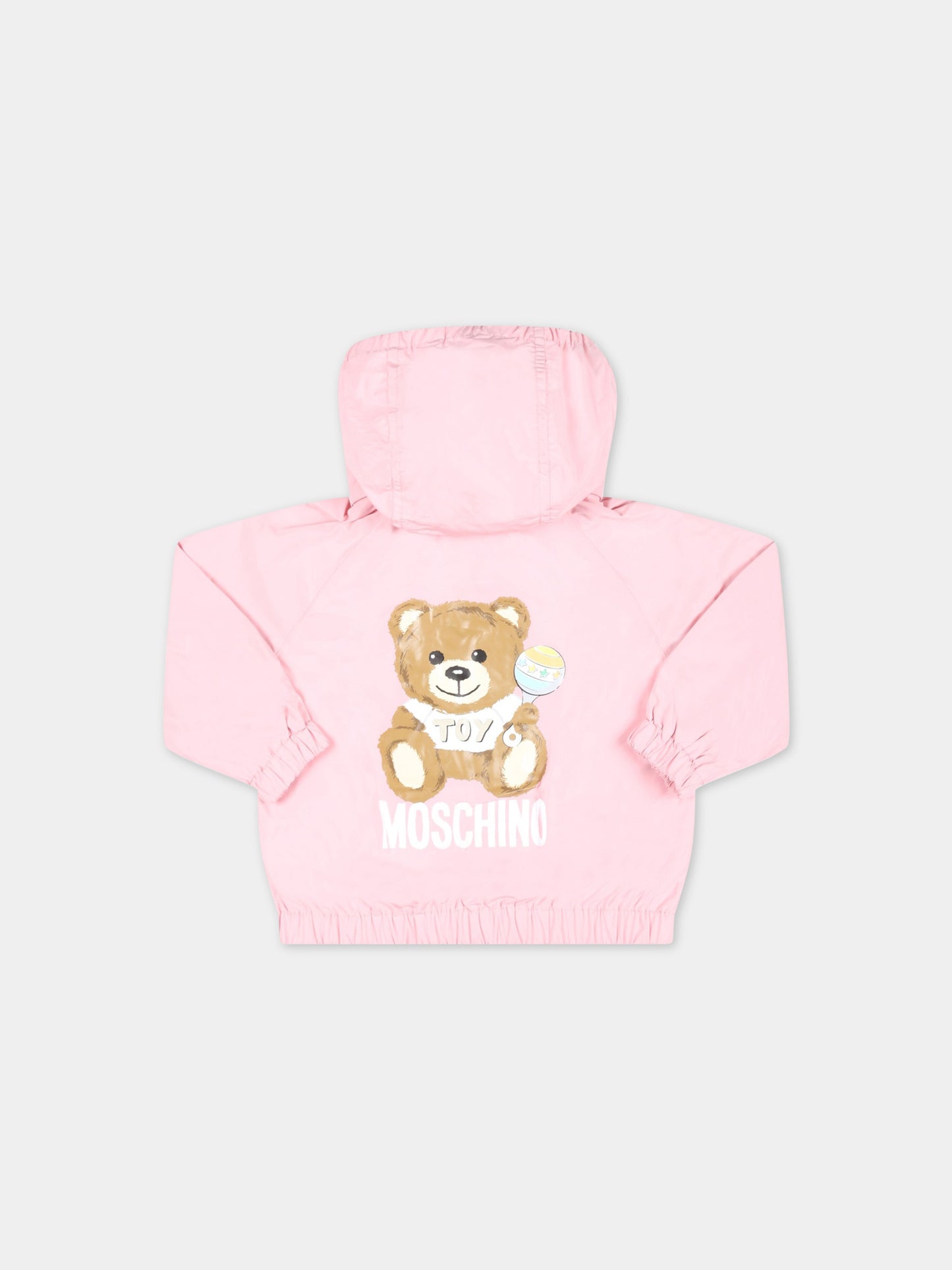 Giacca rosa a vento per neonata con Teddy Bear e logo,Moschino Kids,MUS029 L3A39 50209