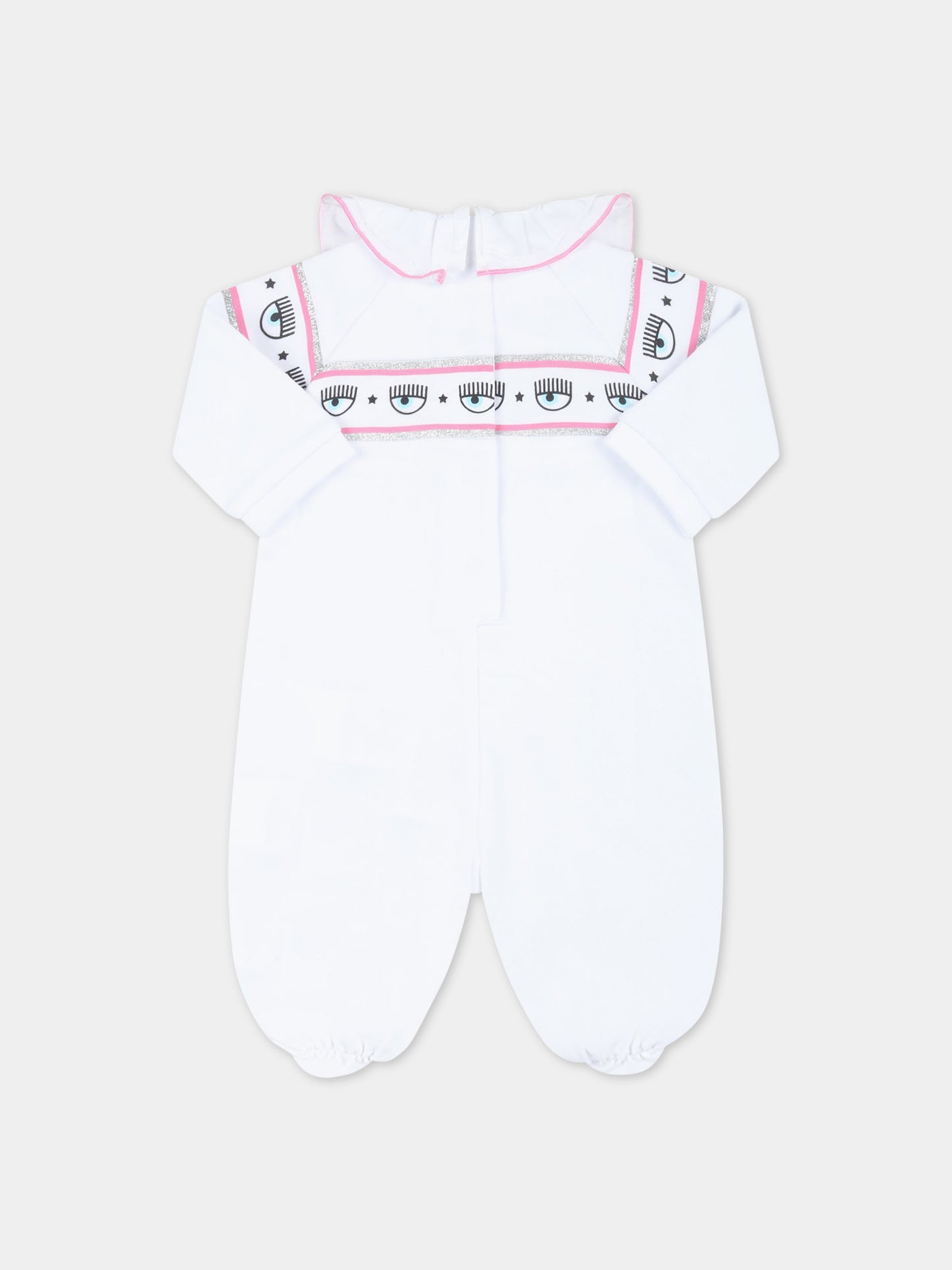 Tutina bianca per neonata con occhiolini,Chiara Ferragni Collection,55A200 1000 0099