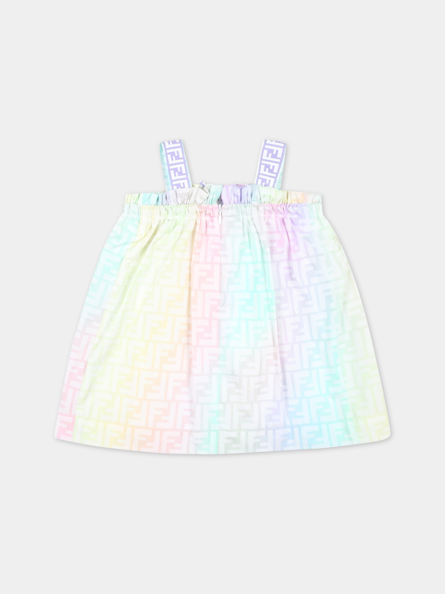 Vestito multicolor per bambina con FF,Fendi Kids,BFB416 ALOE F1JDD