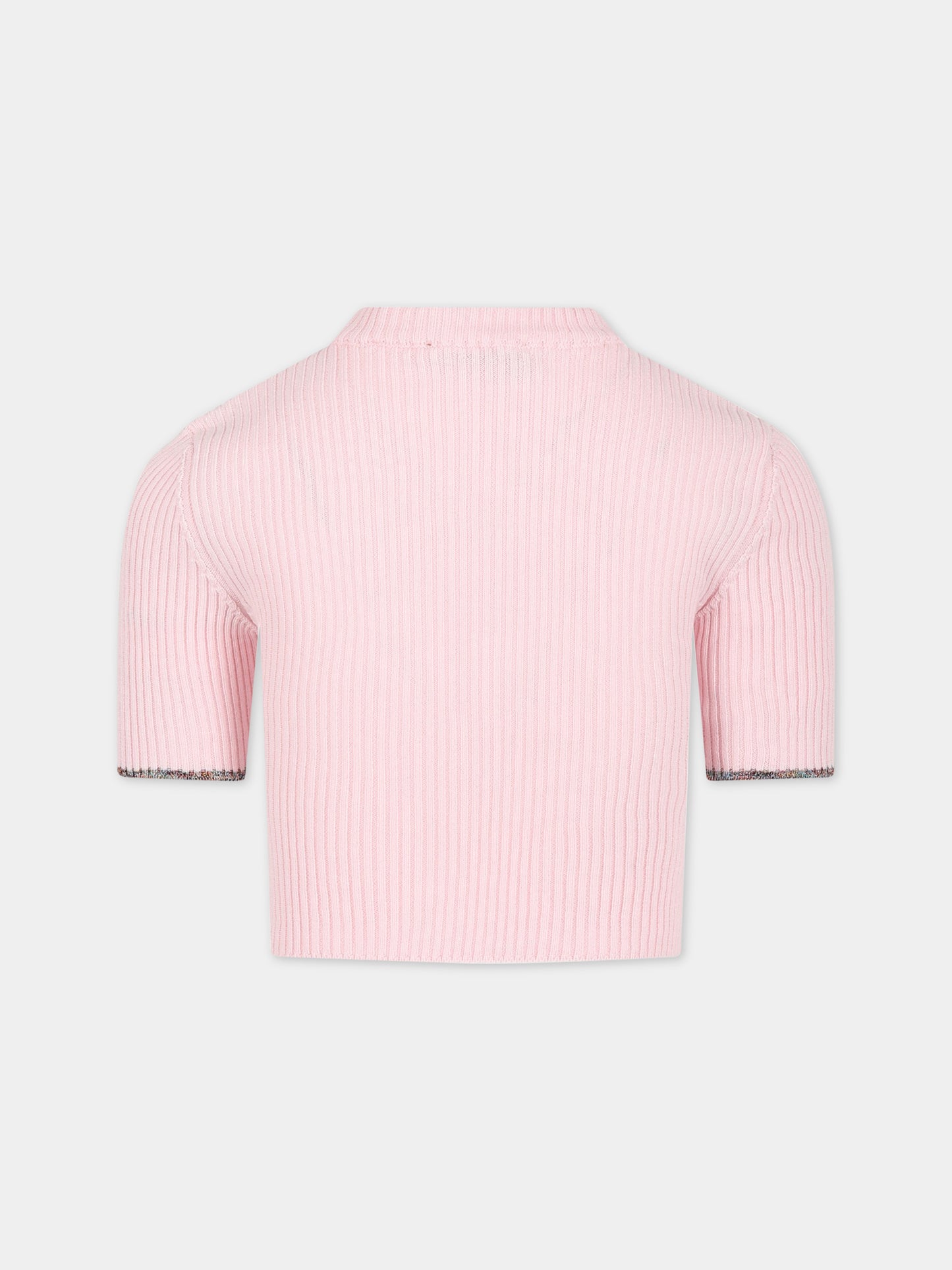 Maglione rosa per bambina con logo multicolor ricamato,Missoni,MS9A11 X0007 501