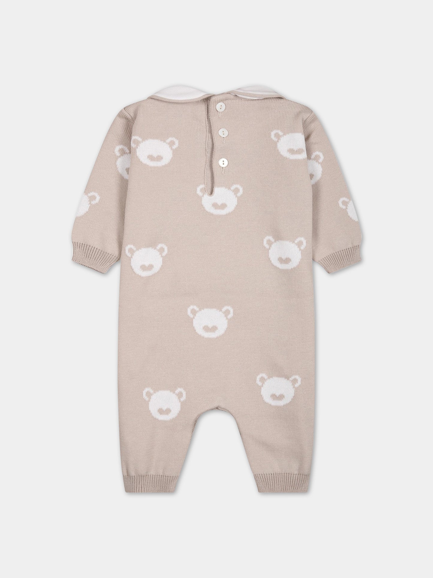Tutina beige per neonati con orsi all-over,Little Bear,6106 CORDA/BIANCO