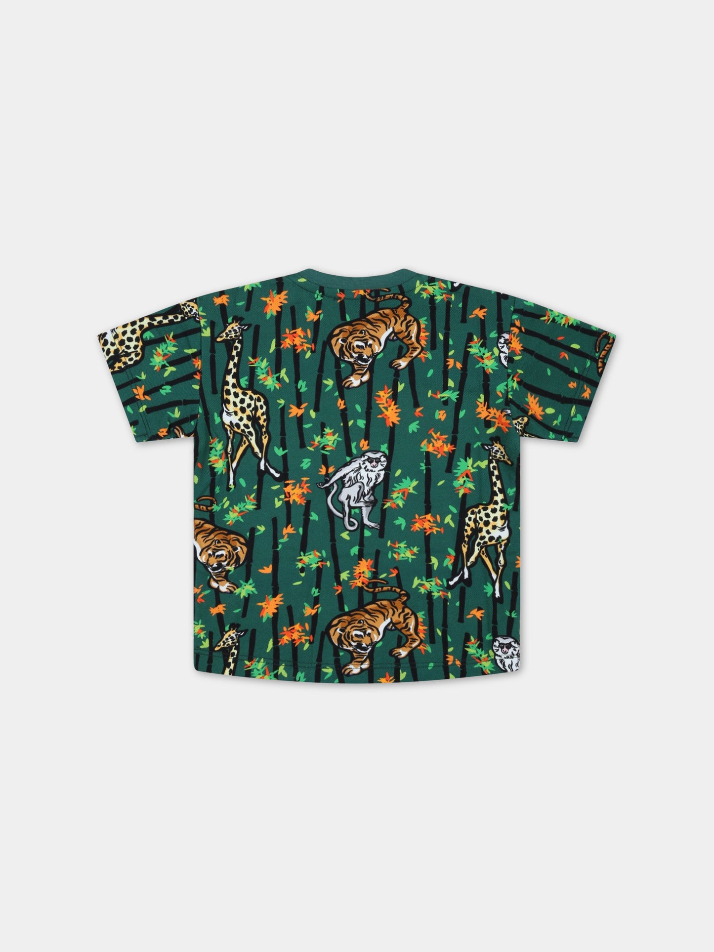 T-shirt verde per neonato con stampa jungle all-over,Kenzo Kids,K05455 678