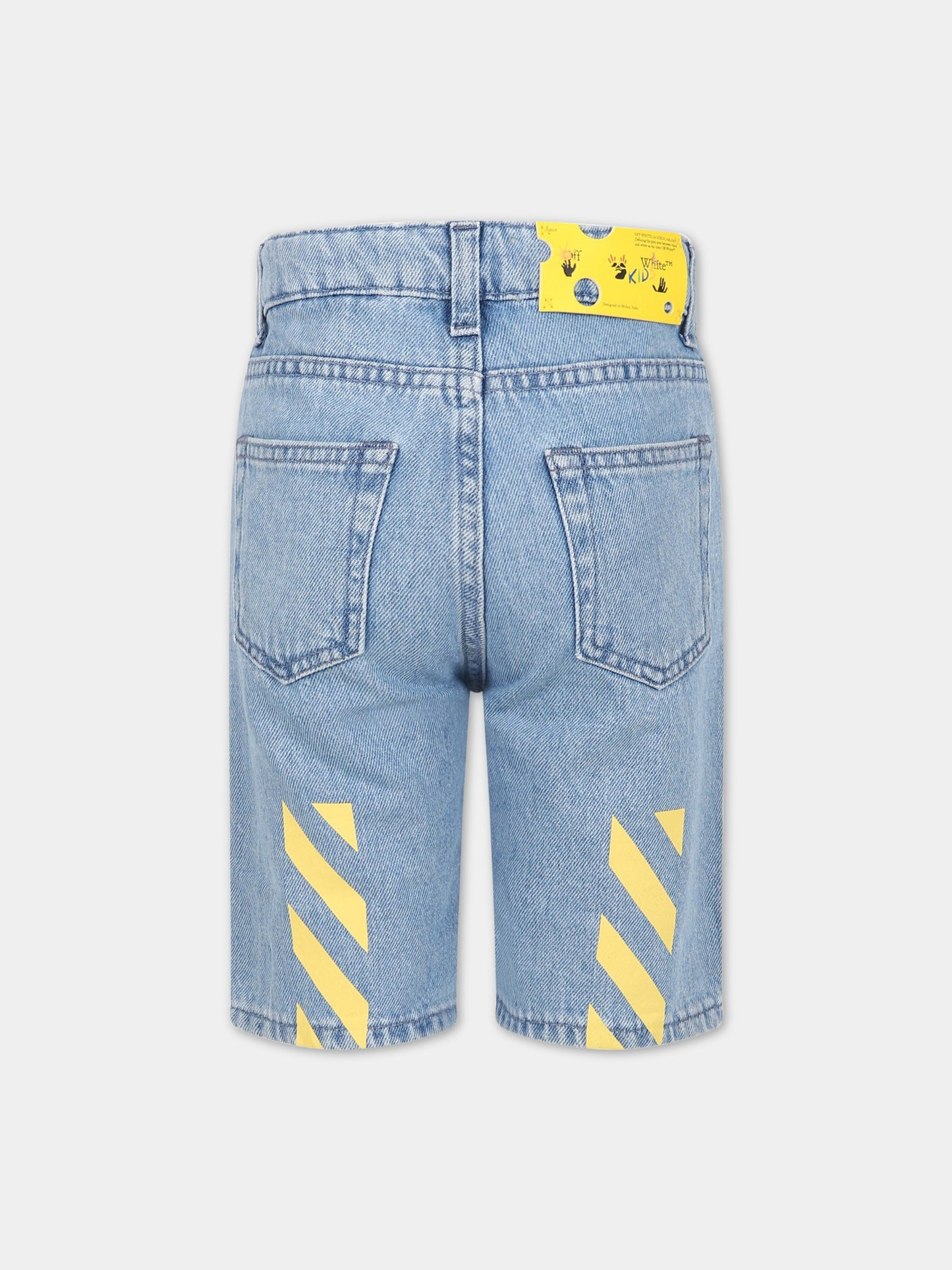 Shorts celesti per bambino con logo e frecce,Off White,OBYC001S23DEN0014418