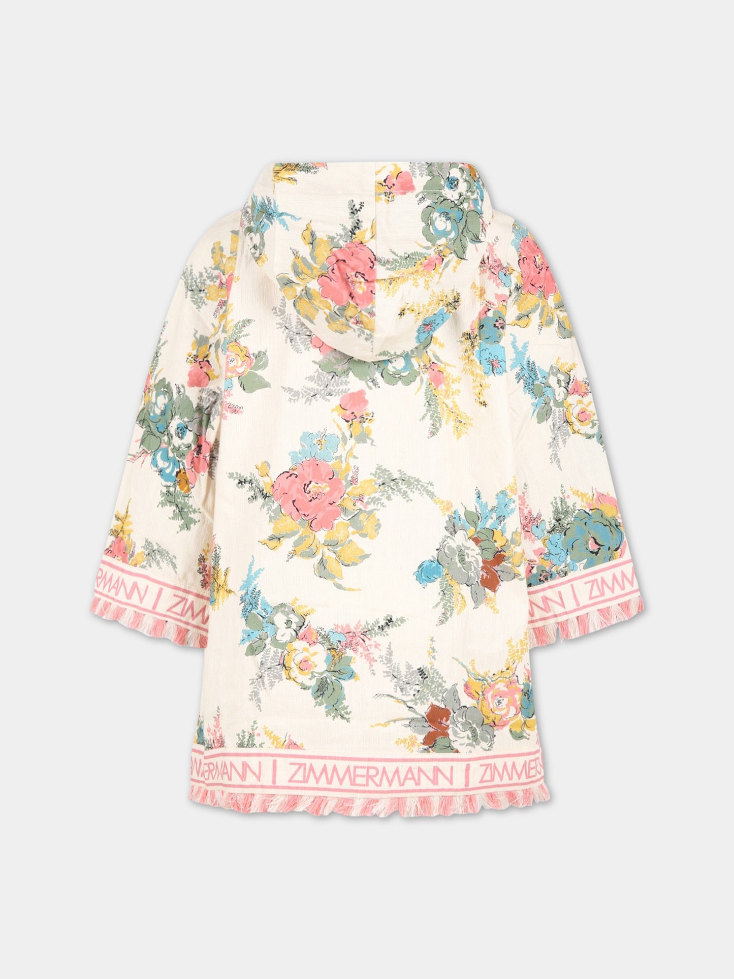 Vestito avorio per bambina con stampa floreale e logo,Zimmermann,5490DCLO HPFL