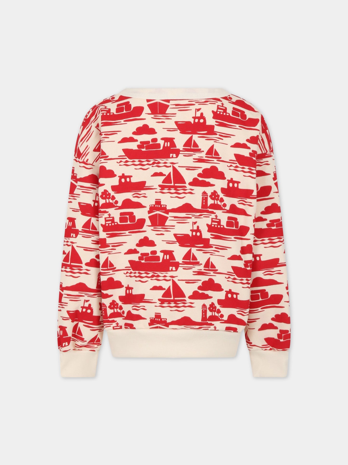 Felpa avorio per bambino con barche rosse,Petit Bateau,A06Z1 AVALANCHE/ROUGE