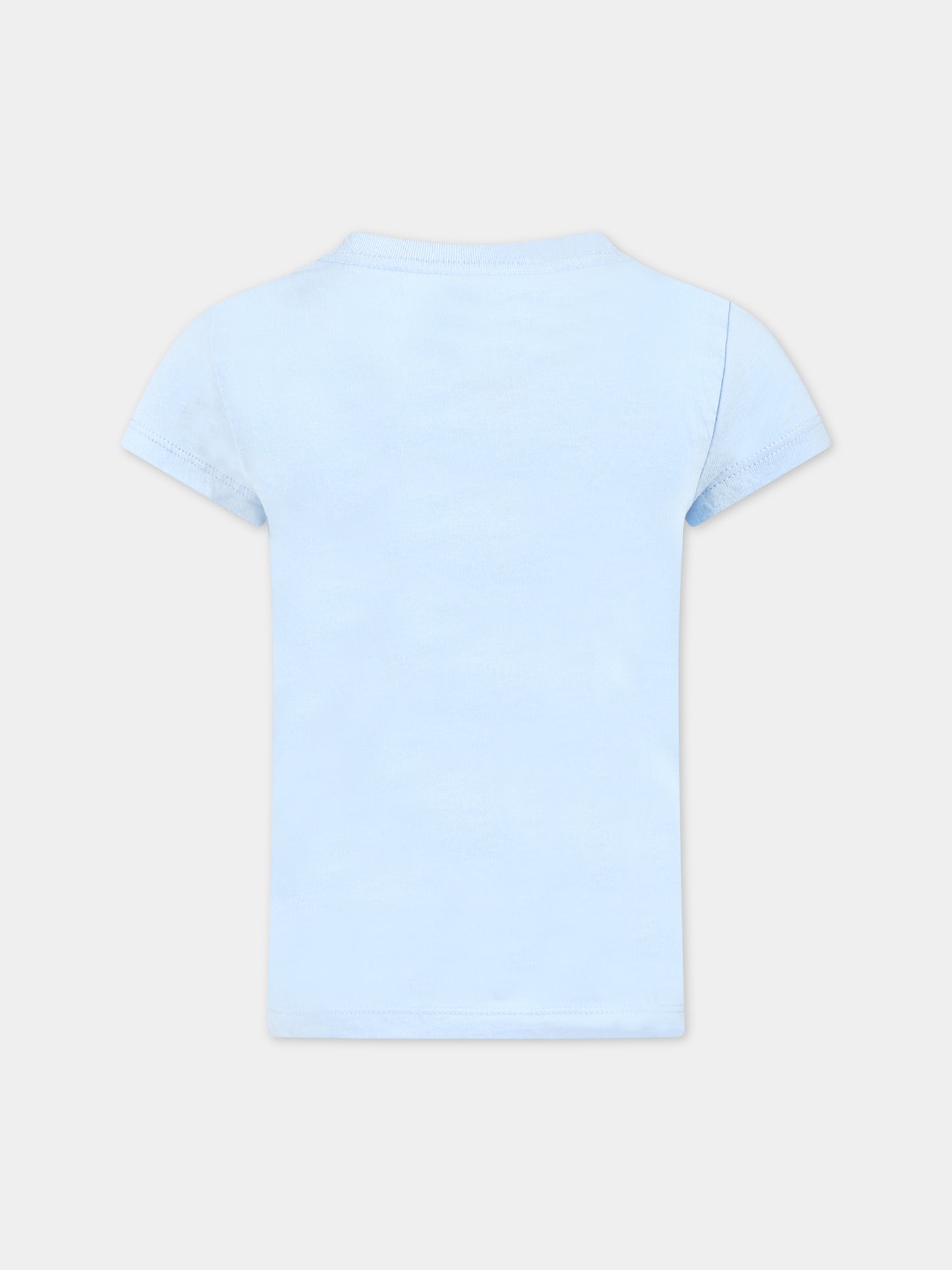 T-shirt celeste per bambina con logo e iconico cavallino,Ralph Lauren Kids,903863001