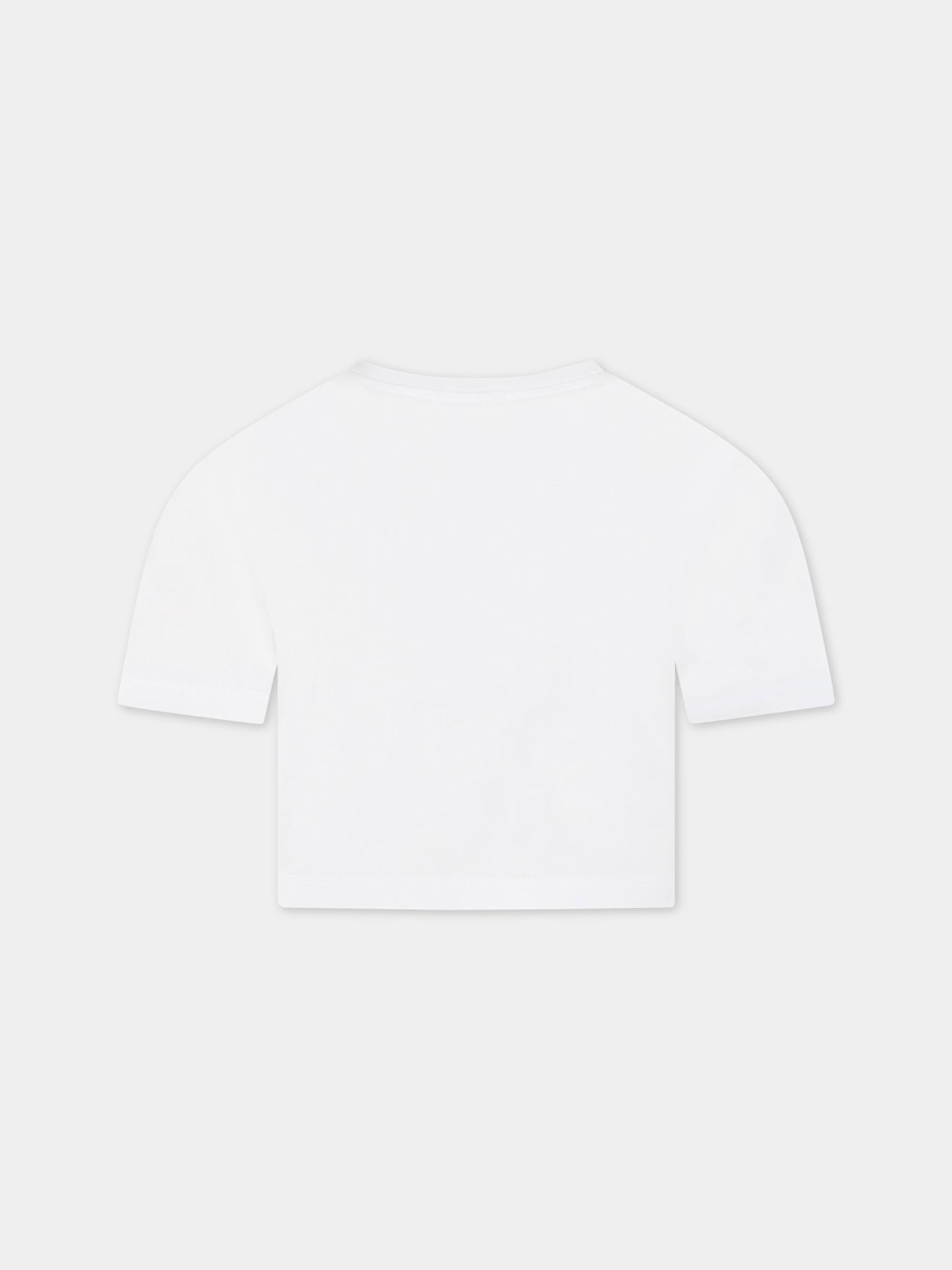 T-shirt bianca per bambina con logo e papaveri,Dolce & Gabbana Kids,L5JTHY G7G9M W0800