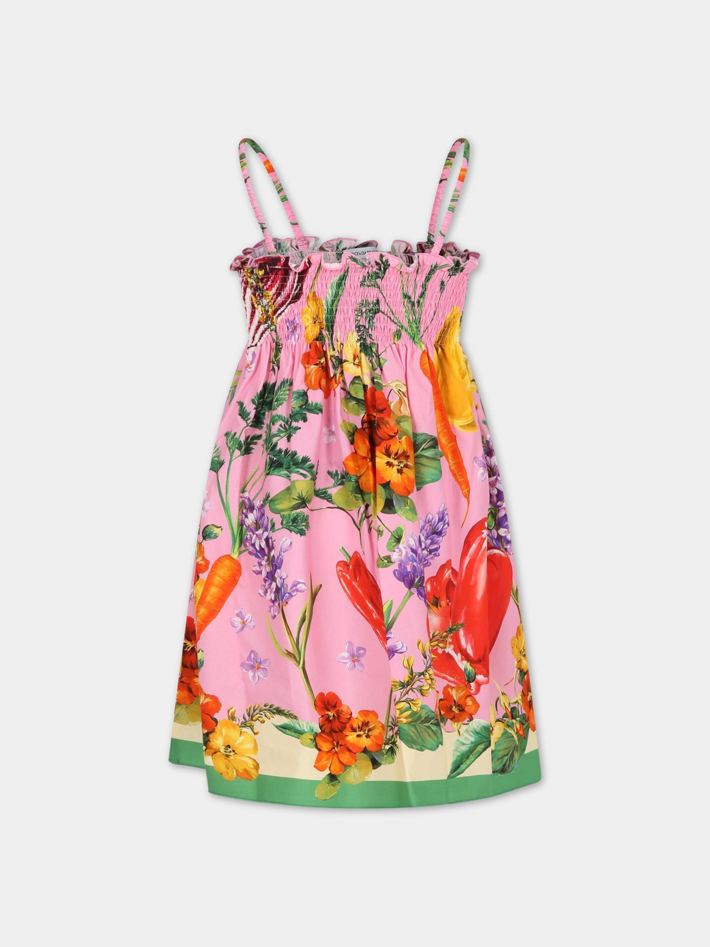 Vestito rosa per bambina con fiori,Dolce & Gabbana Kids,L52DA6 G7I1R HF4NK