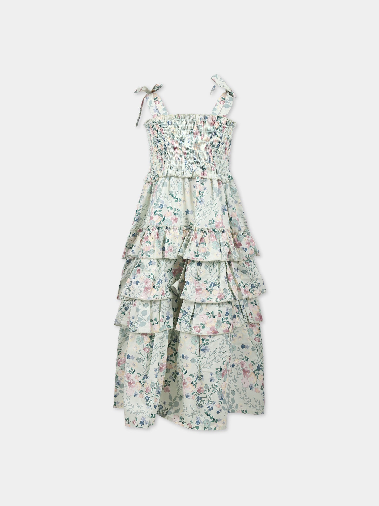 Vestito verde per bambina con stampa floreale,Coco Au Lait,14COCO1052