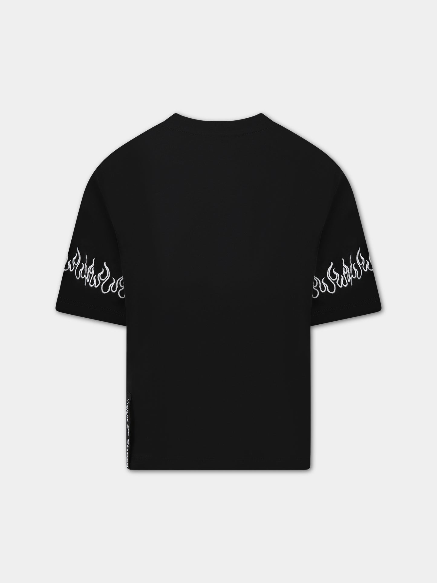 T-shirt nera per bambino con fiamme e logo,Vision Of Super,TSV3100J NERO