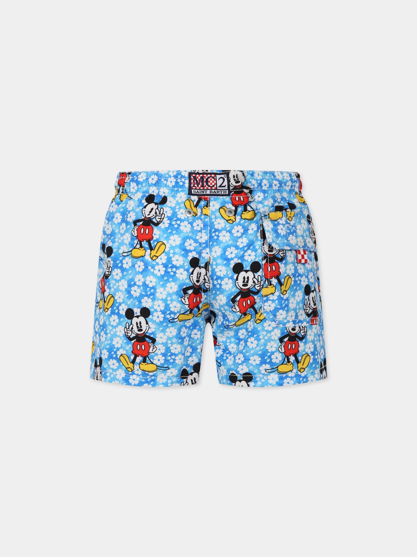 Boxer mare azzurro per bambino con stampa Topolino e logo,Mc2 Saint Barth,JEAN MICKEY DAISY VLEK 17
