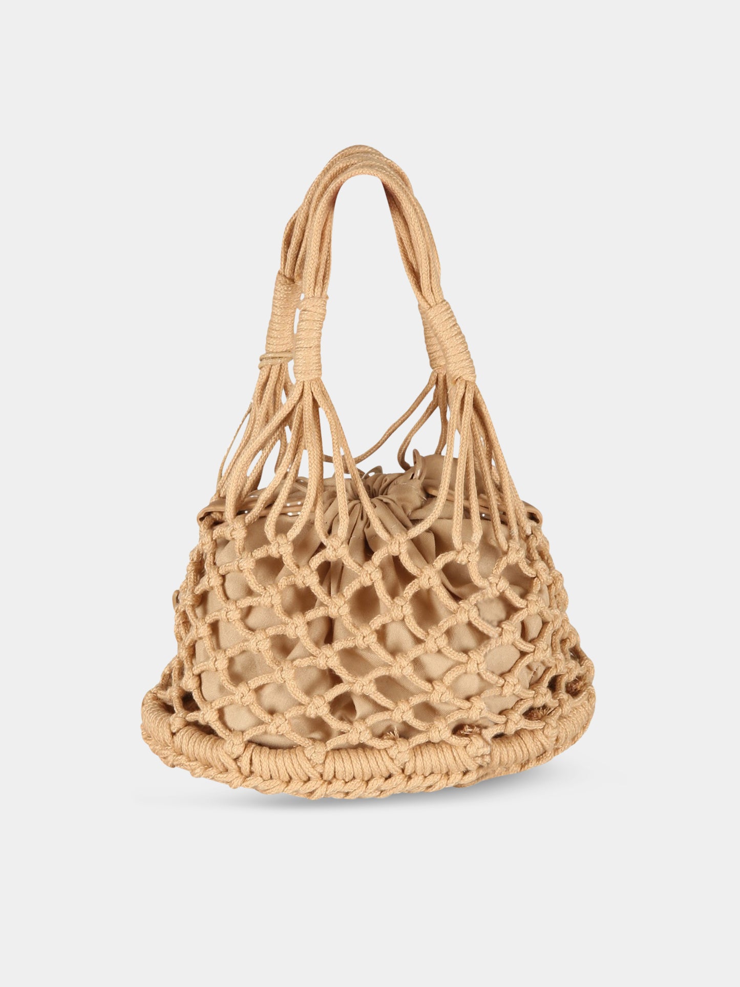 Borsa beige da spiaggia da donna con patch logato,Matineè,MOD. BAG SMALL PETIT SAC DE PLAGE RAME