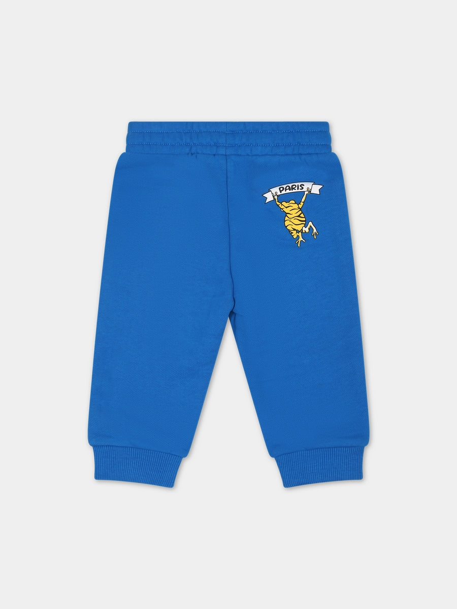 Pantaloni azzurri per neonato con logo e stampa,Kenzo Kids,K04242 83A