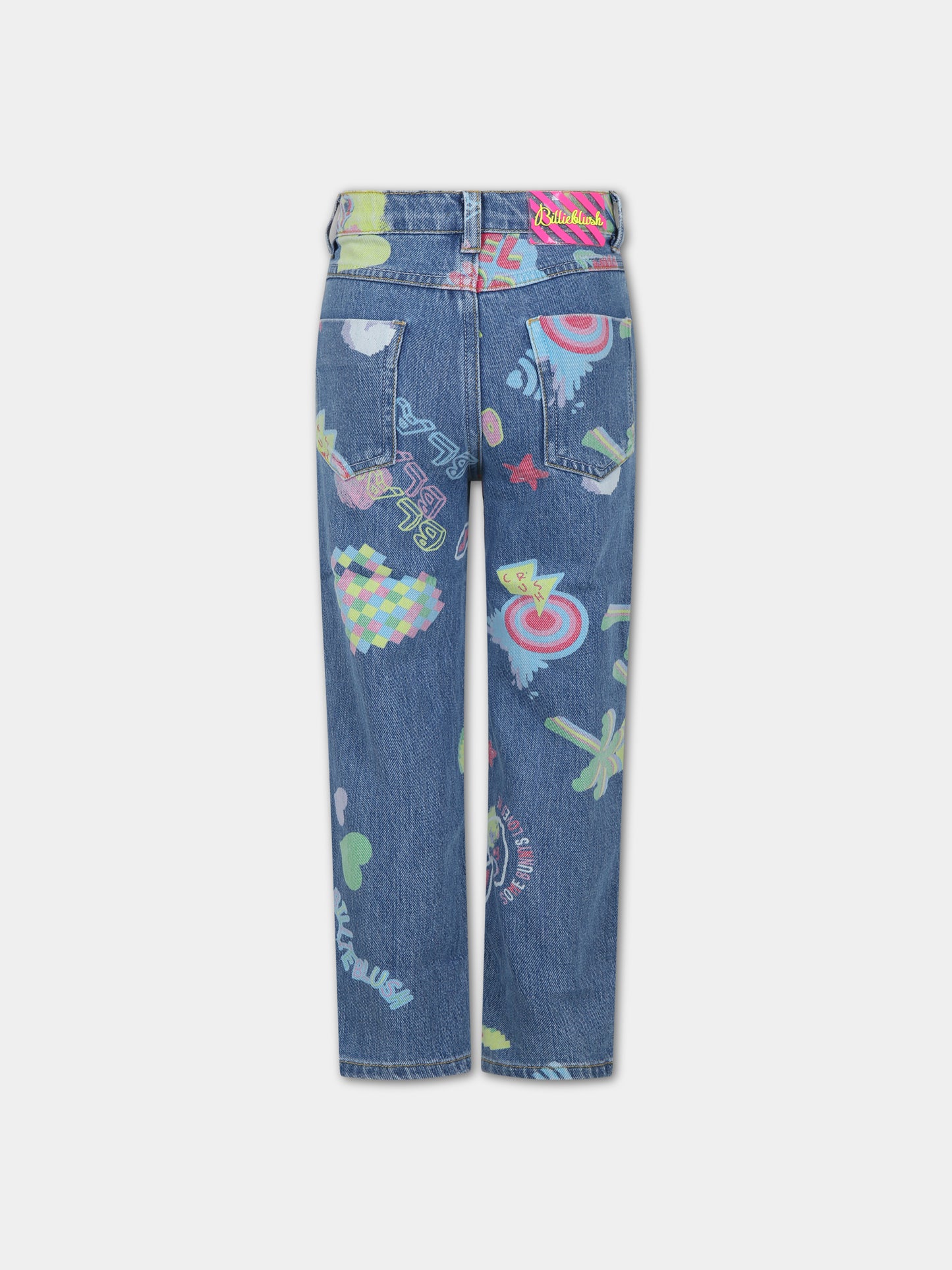 Jeans blu per bambina con logo e stampa,Billieblush,U14677 Z10