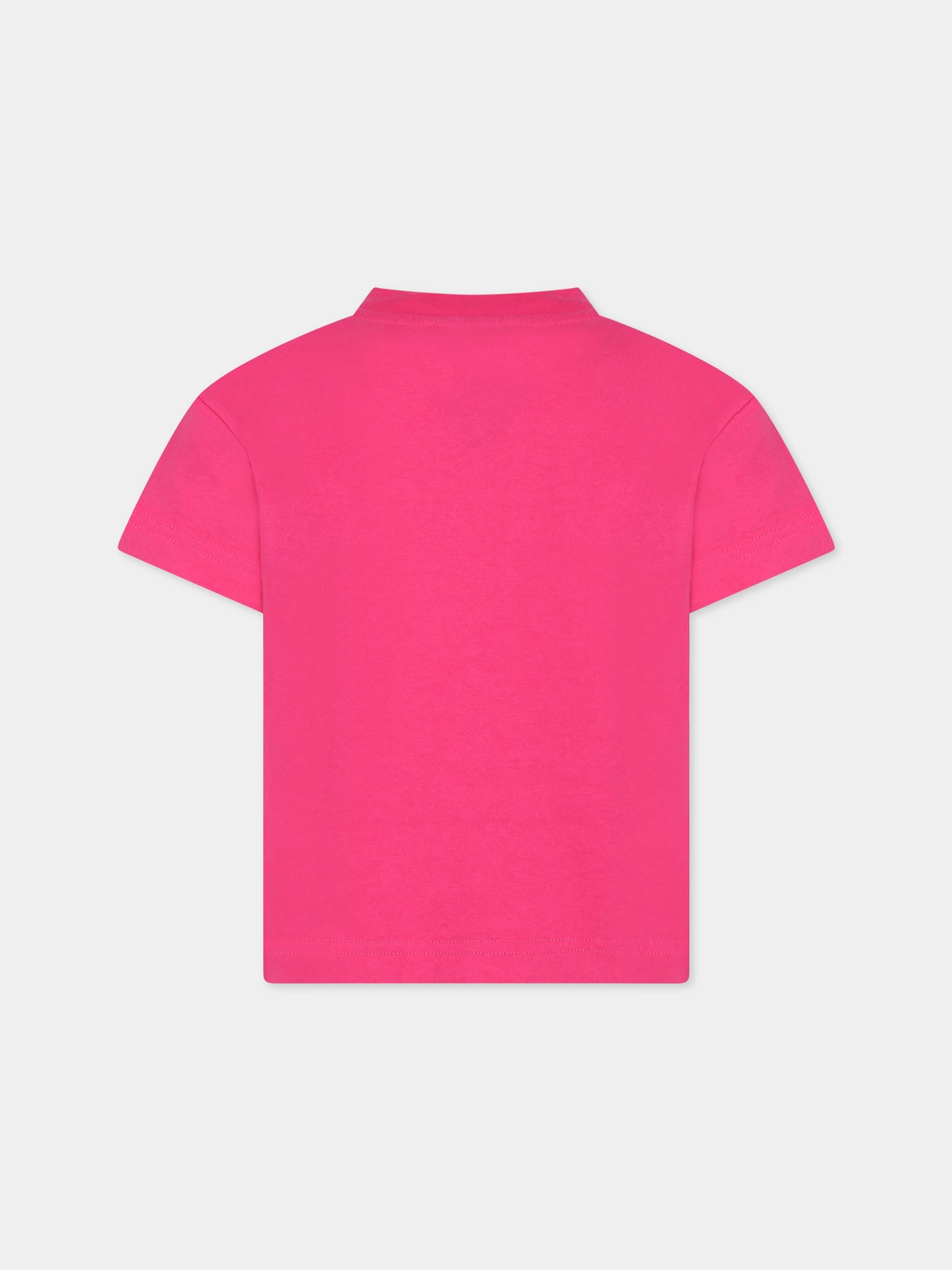 T-shirt fucsia per bambina con orso e logo,Palm Angels,PGAA002C99JER0013260