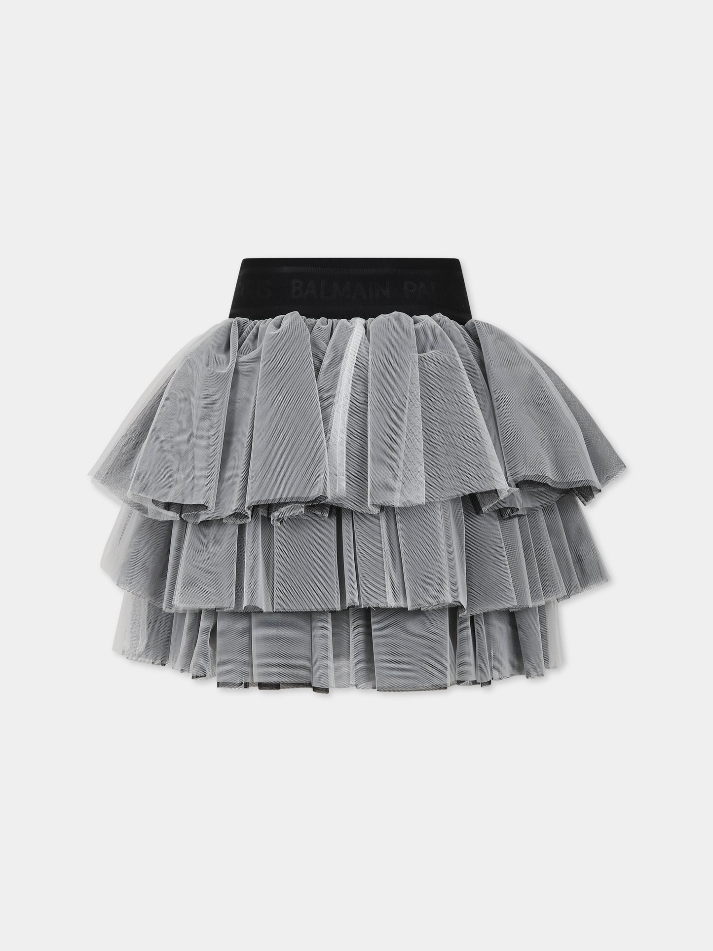 Gonna grigia per bambina con logo,Balmain Kids,6O7050 OB720 930