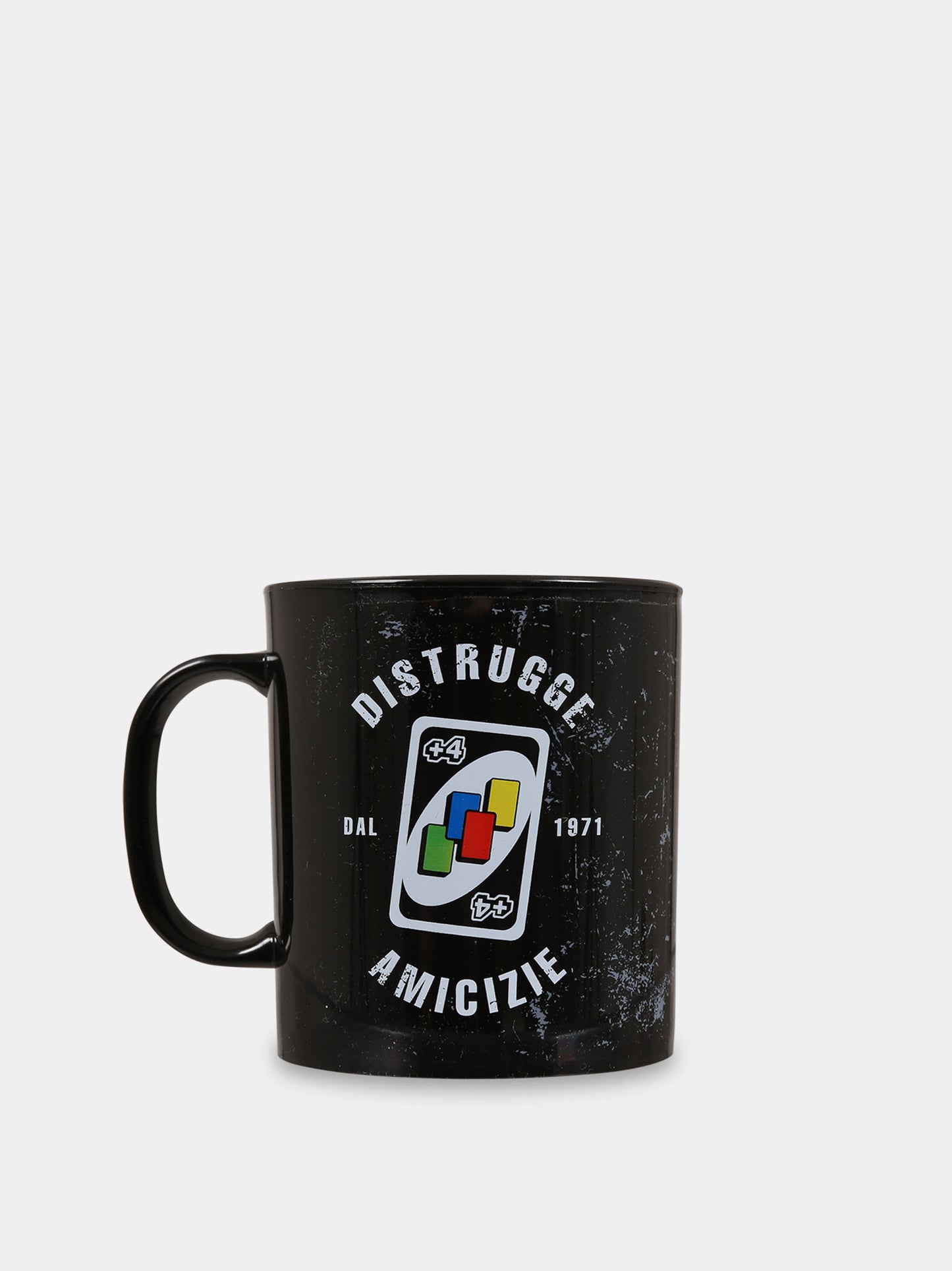 Tazza UNO nera per bambini con scritta Distruggi amicizie e carta iconica,Uno,TAZZA