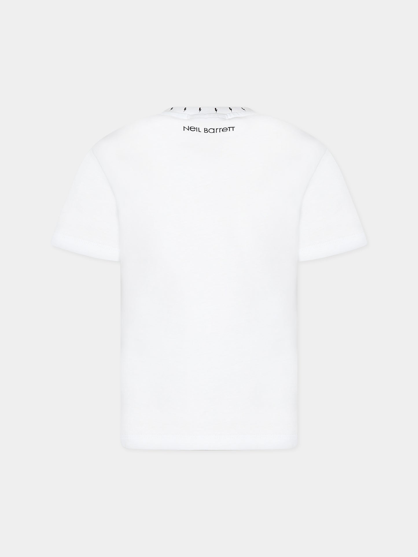 T-shirt bianca per bambino con iconiche saette e logo,Neil Barrett Kids,033644 001