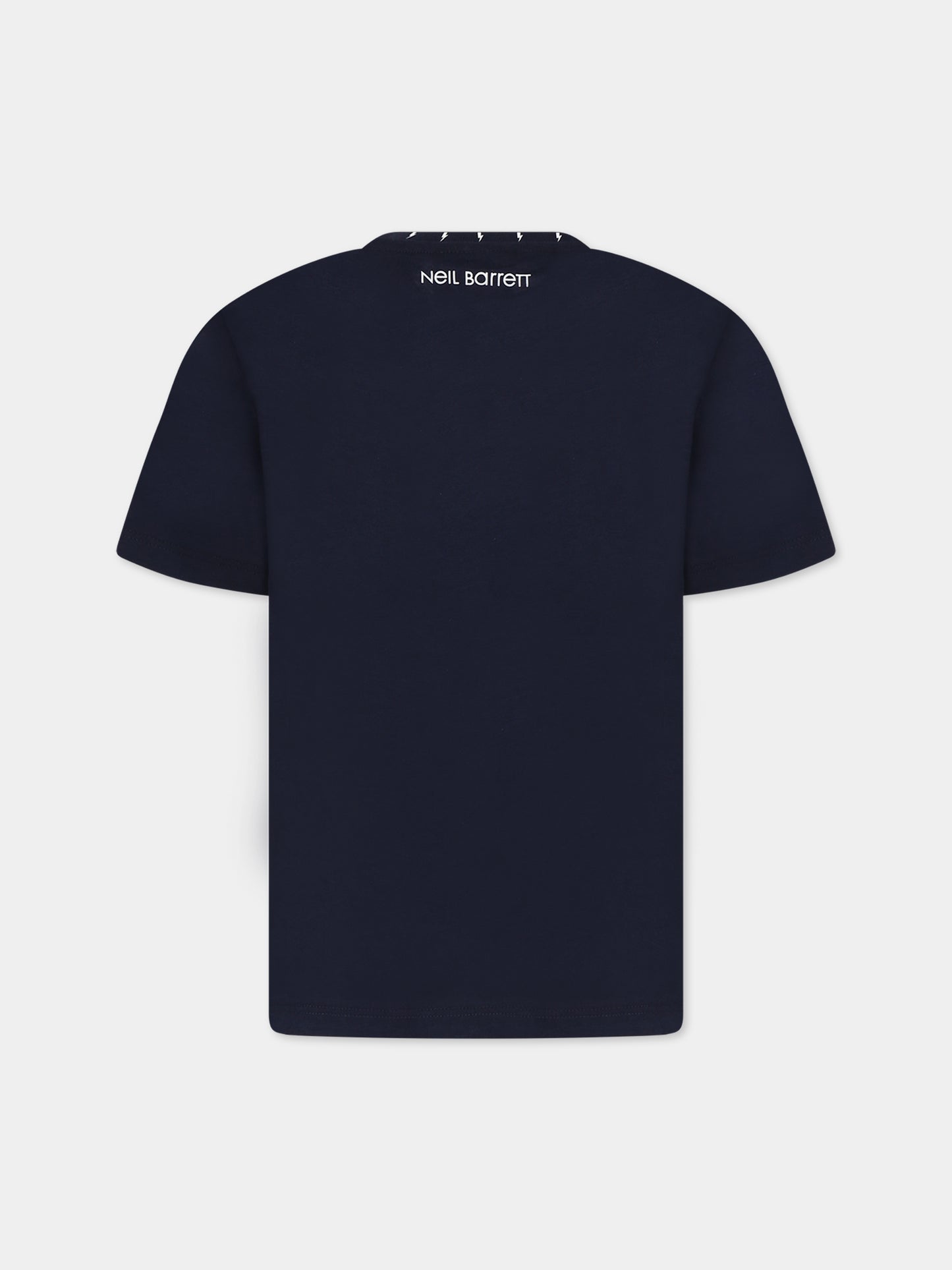 T-shirt blu per bambino con iconiche saette e logo,Neil Barrett Kids,033644 060