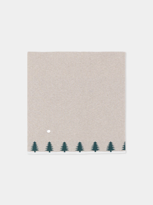 Coperta beige per neonati in maglia con alberi