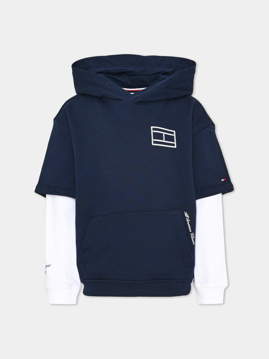 Felpa con cappuccio blu con logo per bambino