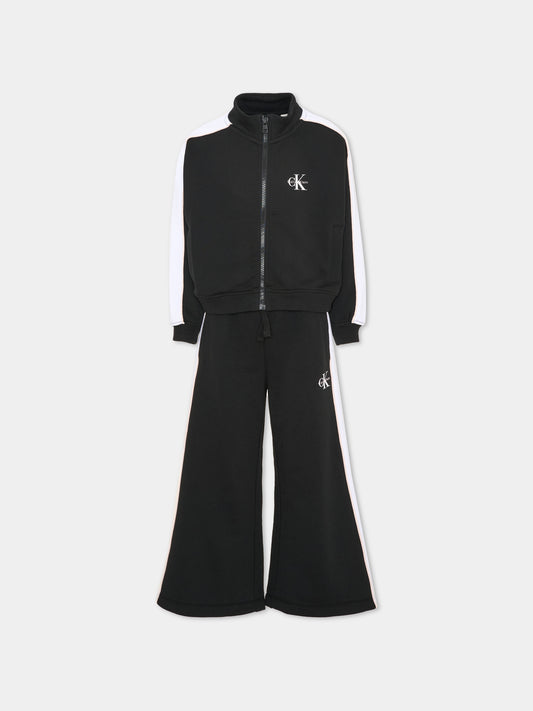 Completo sportivo lungo nero con logo per bambina