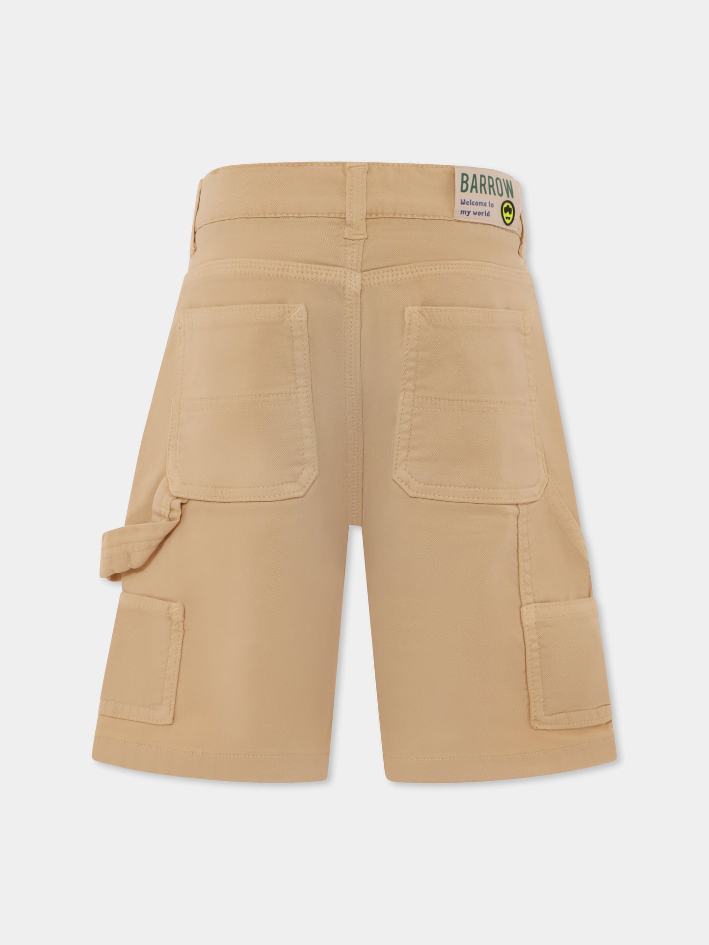 Shorts beige per bambini con smile e logo